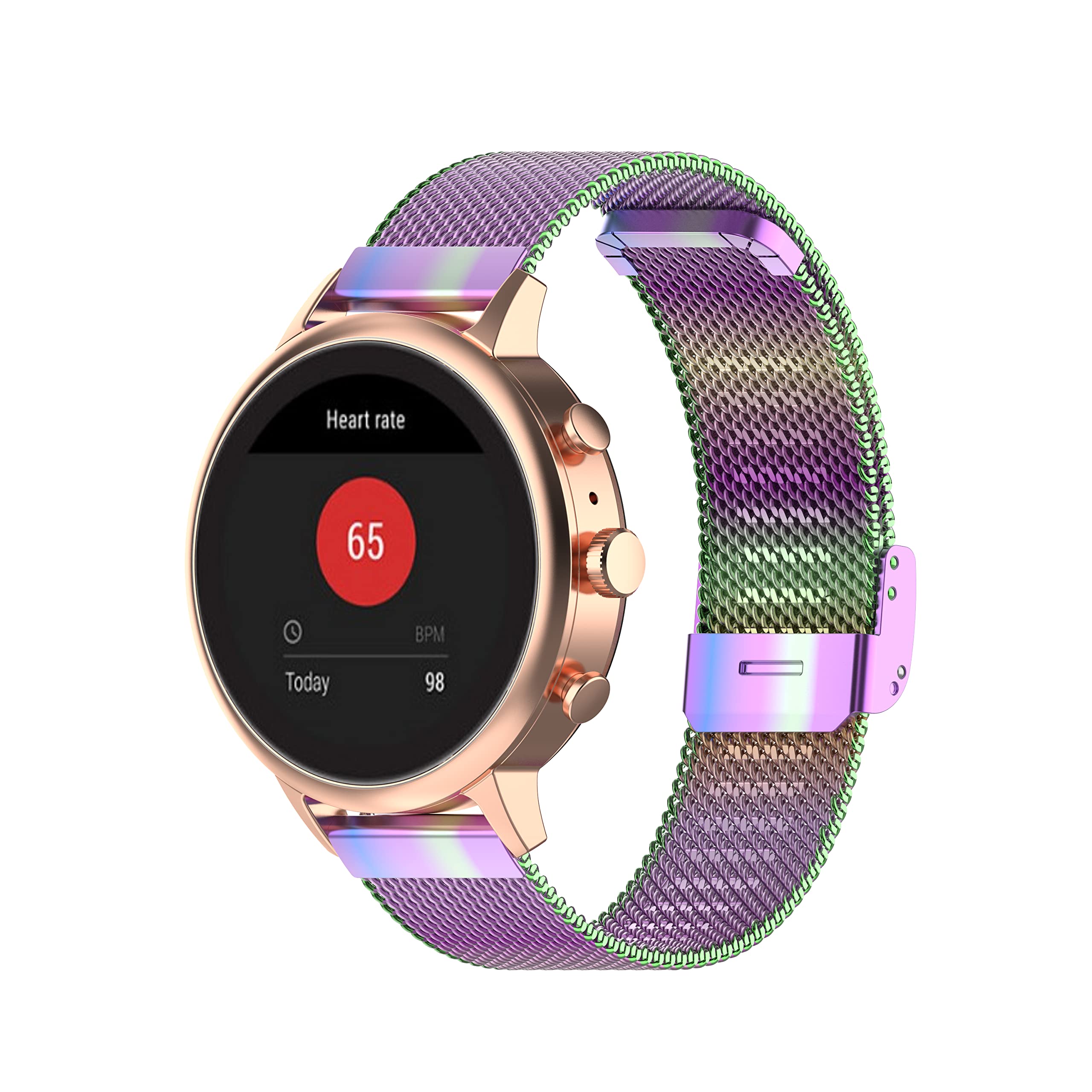 Watch Band Compatible with Fossil Women's Gen 6 42mm/Gen 5E 42mm/Gen 4 Q Venture HR/Charter HR Wristbands 18MM Mesh Woven Stainless Steel Bracelet Replacement Strap (Colorful)