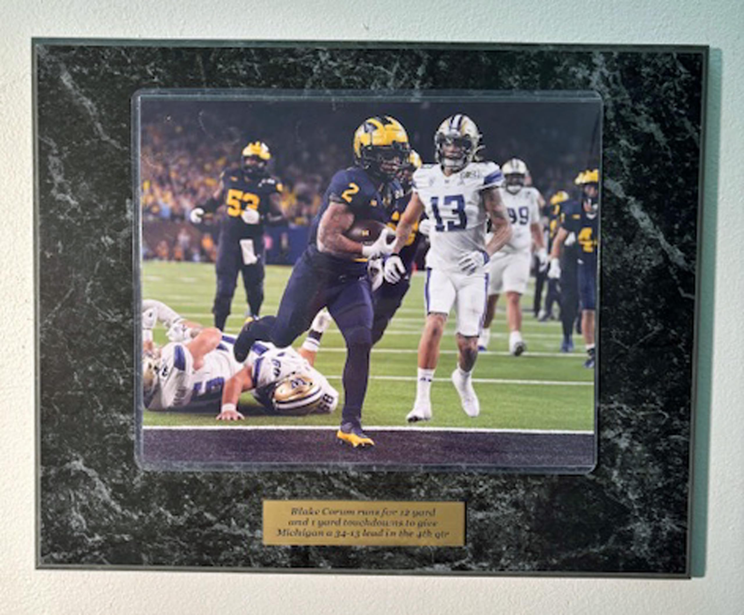 Michigan Wolverines Blake Corum 2023-24 National Championship Game 8x10 Photo Plaque with Engraved Nameplate (Black Marble)