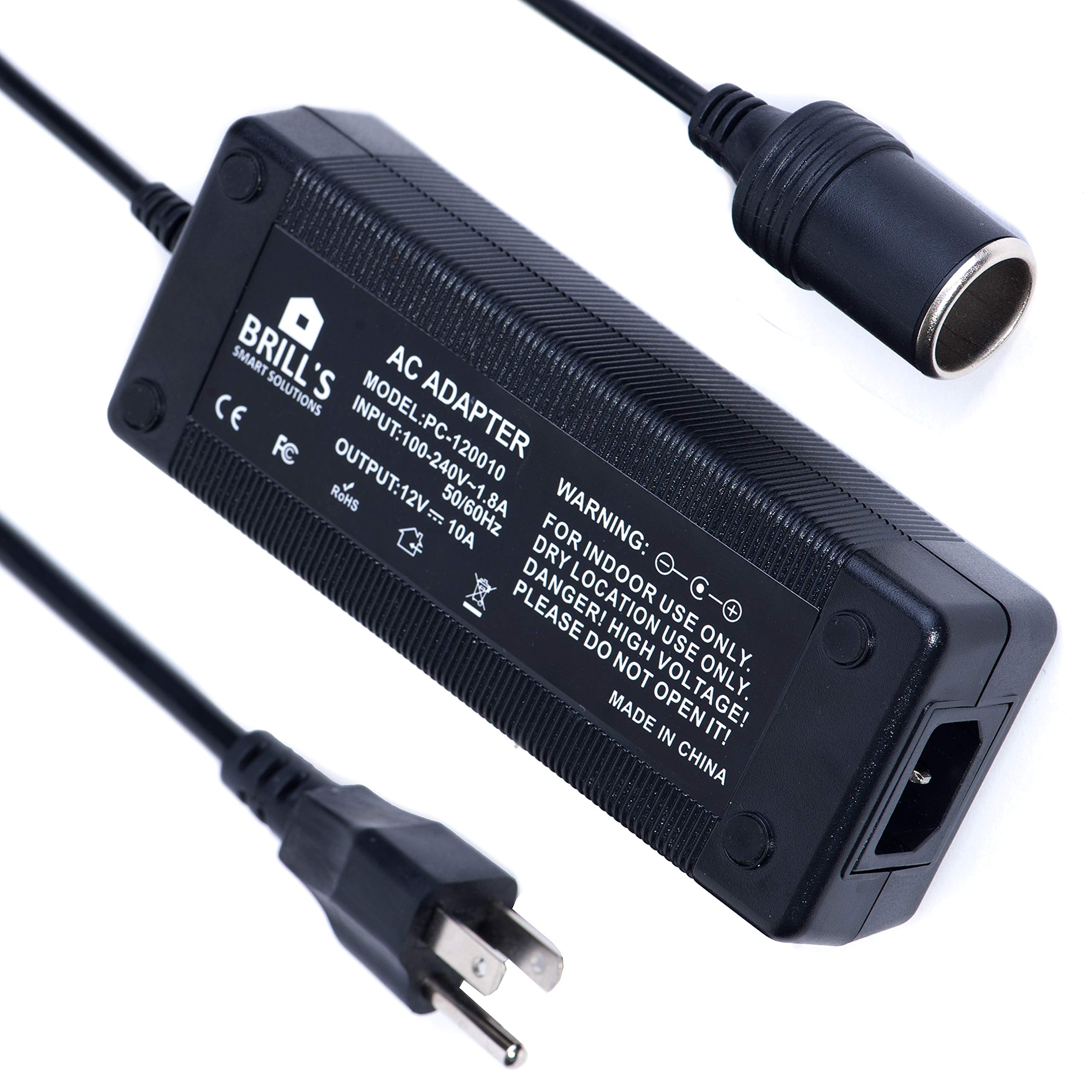 BRILL'S 100-240V AC to 12V DC Power Adapter 10 Amp for a car air compressor, vacuum cleaner, or any other 12v device for converting household wall utlities. Bonus : European power cord