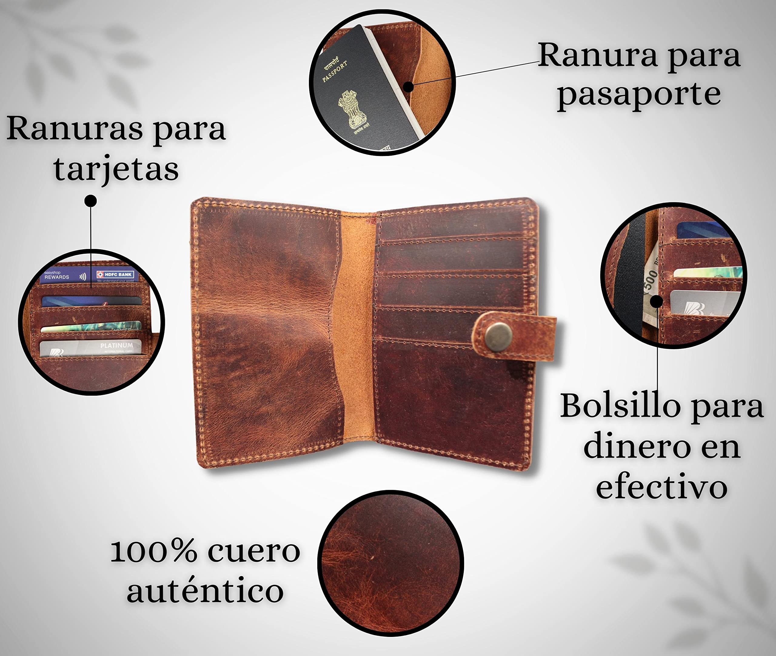 Madosh, Porta Pasaporte de Cuero Genuino, Billetera de Viaje, Funda de Pasaporte Plegable, Billetera de Tarjeta con Bloqueo RFID