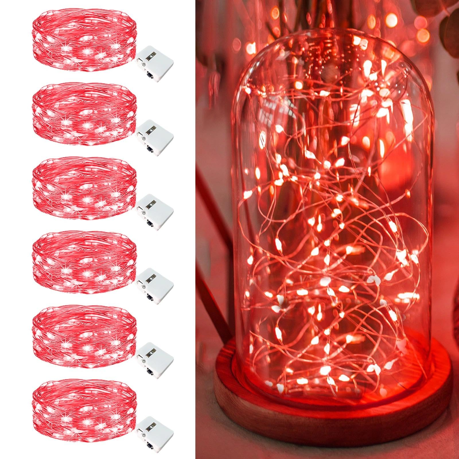 Photo 1 of 6 Pack Fairy Lights Battery Operated - 7ft 20 Led Twinkle Lights 3 Modes, Bulk Mini String Lights Waterproof for Mason Jars Vases DIY Party Wedding Decoration Christmas - Red