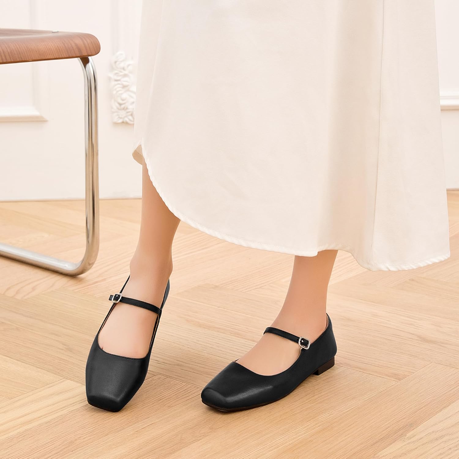 WONDERWAY Women Mary Jane Shoes,Slip On Ankle Strap Dress Flat Shoes - Image 2