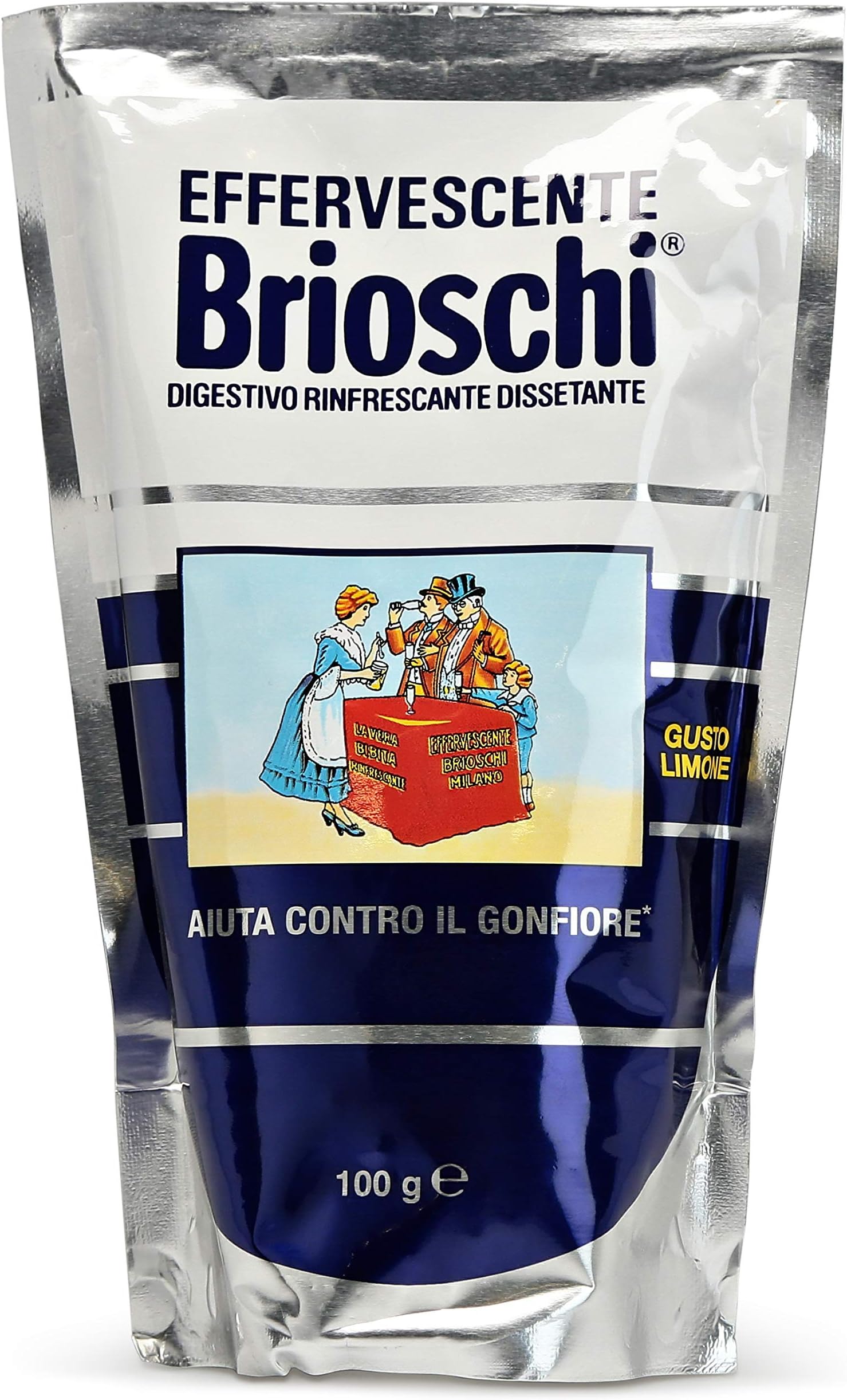 Brioschi:"Digestivo rinfrescante dissetante" Effervescent Antacid, Lemon Taste 100 Grams, Bag [ Italian Import ]