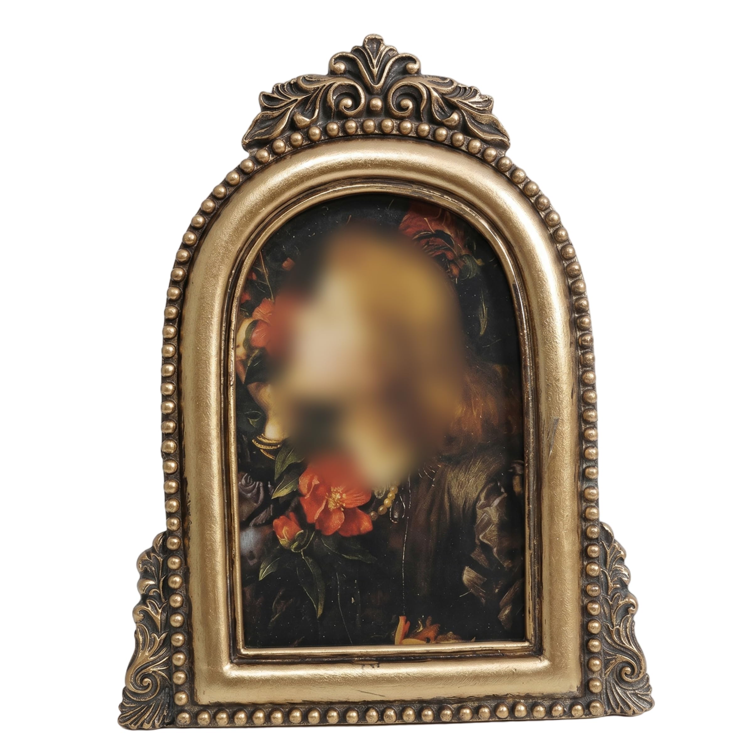 Neptuiby Antique Picture Frames, Vintage Gold Picture Frame Hand-carved Resin Arch Border with Classic Art Print Core, 4x6.