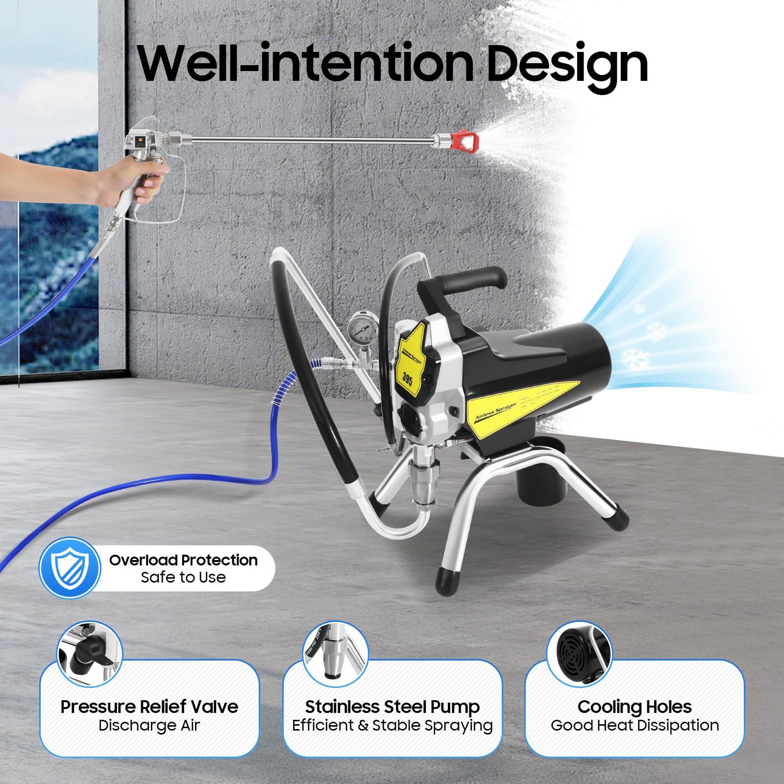 Pulverizador de pintura profesional sin aire, 3000 W, regulador de presión, pulverizador de pintura de 23 Mpa, sistema de pulverización de pintura sin aire, alta presión, 2,7 litros/min