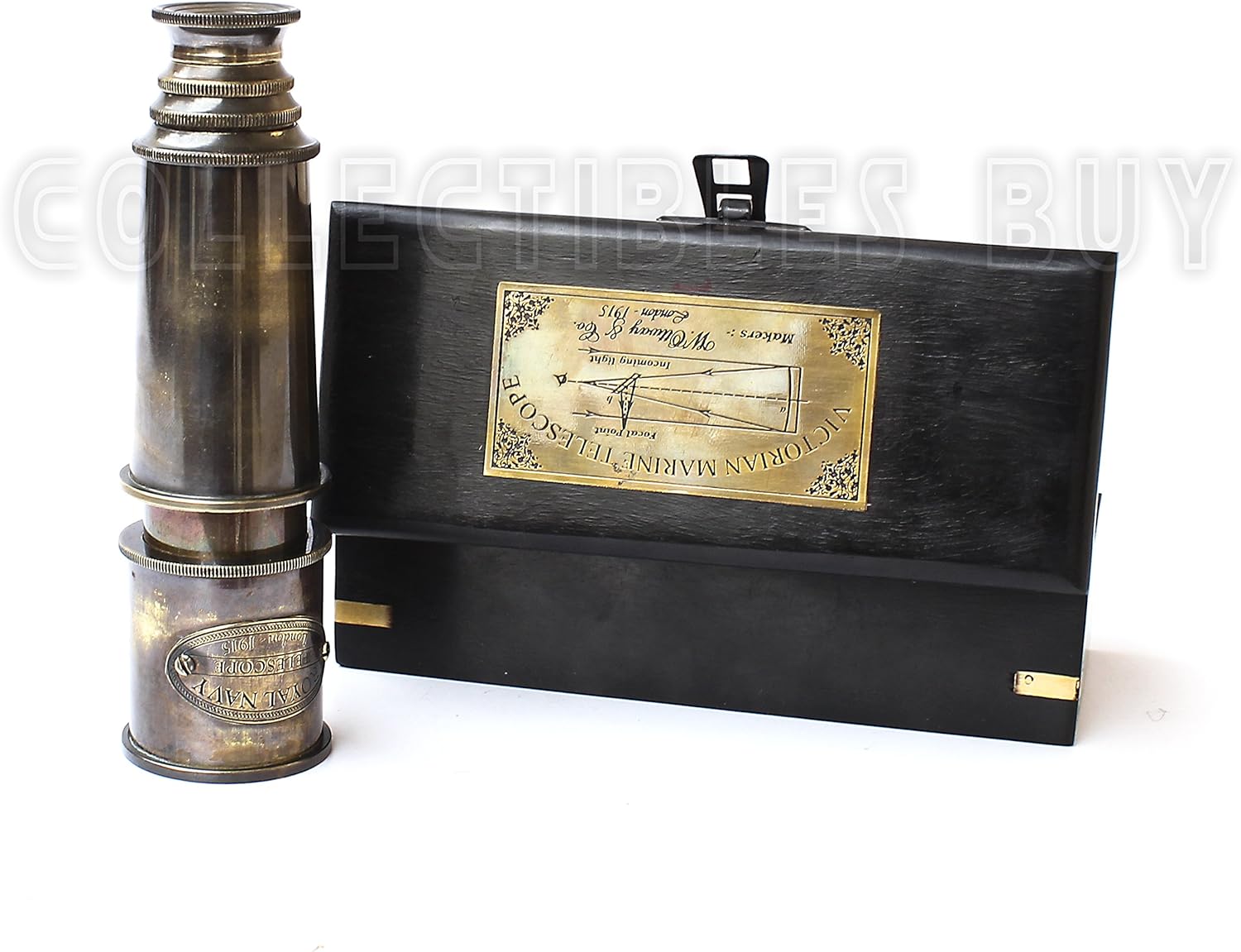 Handmade Vintage Antique Brass Single Barrel Telescope with Wooden Box 16 Inches Marine Collectible