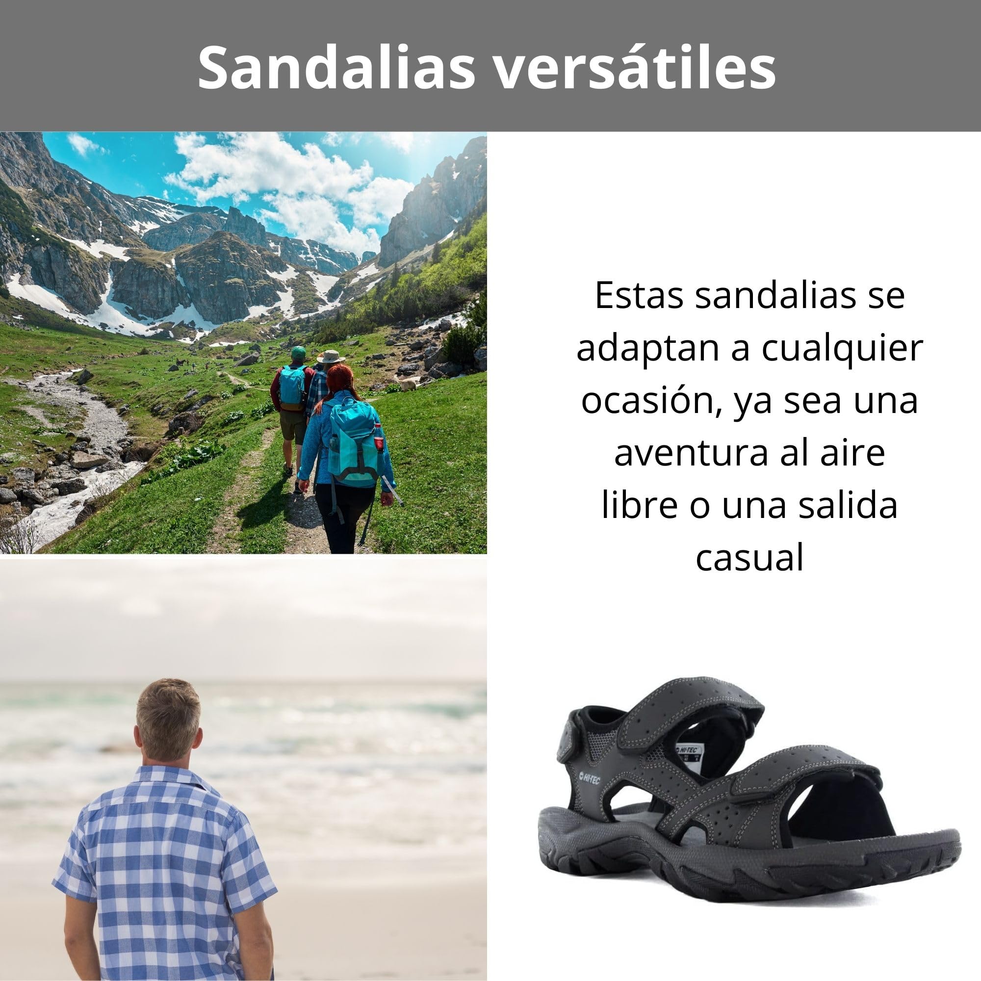 HI-TEC NERPA Sandalia deportiva hombre, zapatillas exterior senderismo, calzado de uso diario con planta de serraje
