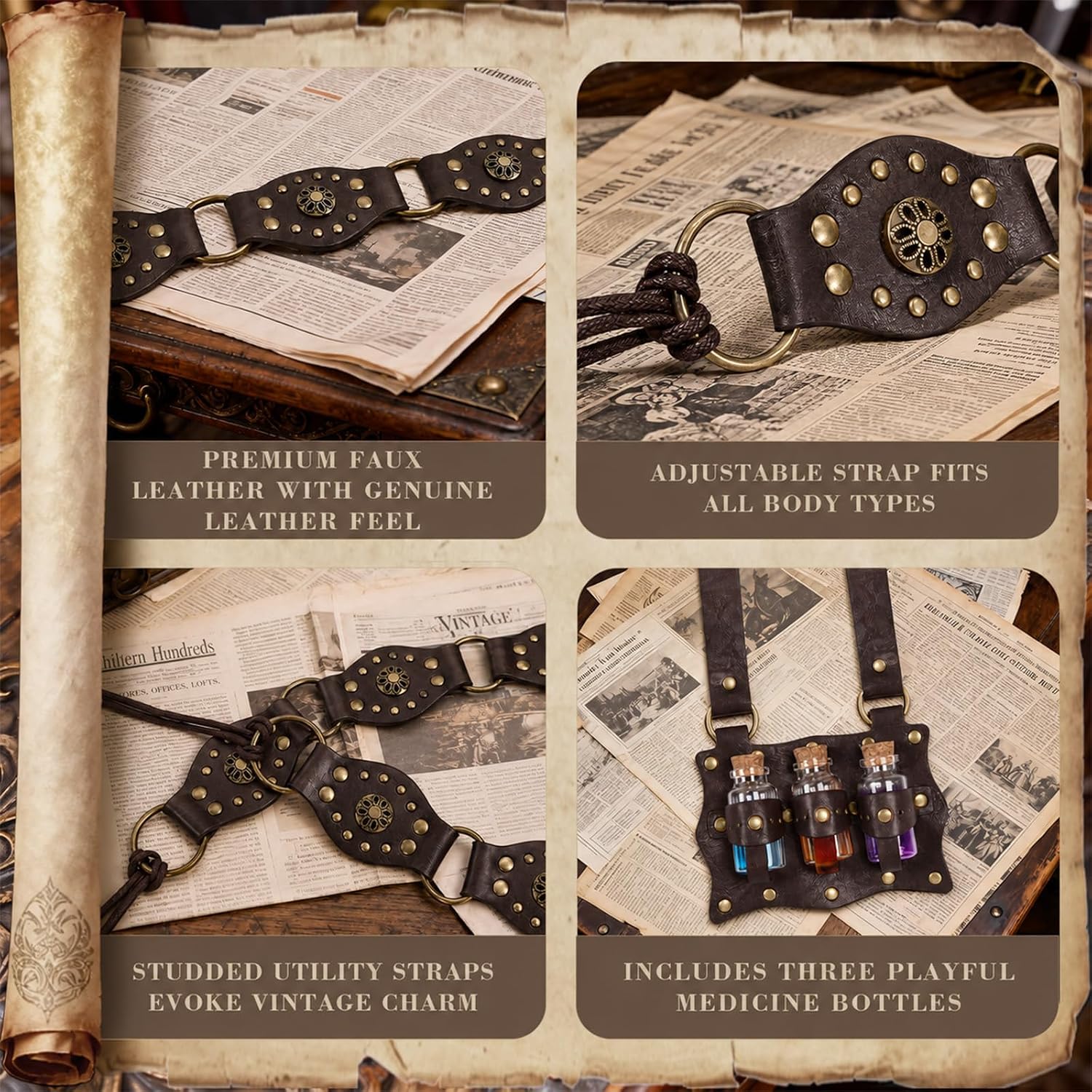 Renaissance Belt Women-Medieval Belt Set with Potion Bottle for Cosplay