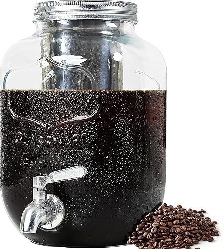 Miniatura 5 de Homtone Dispensador de café frío de 1 galón, kit de café frío con espita de acero inoxidable, dispensador de bebidas de café helado, tarro de masón