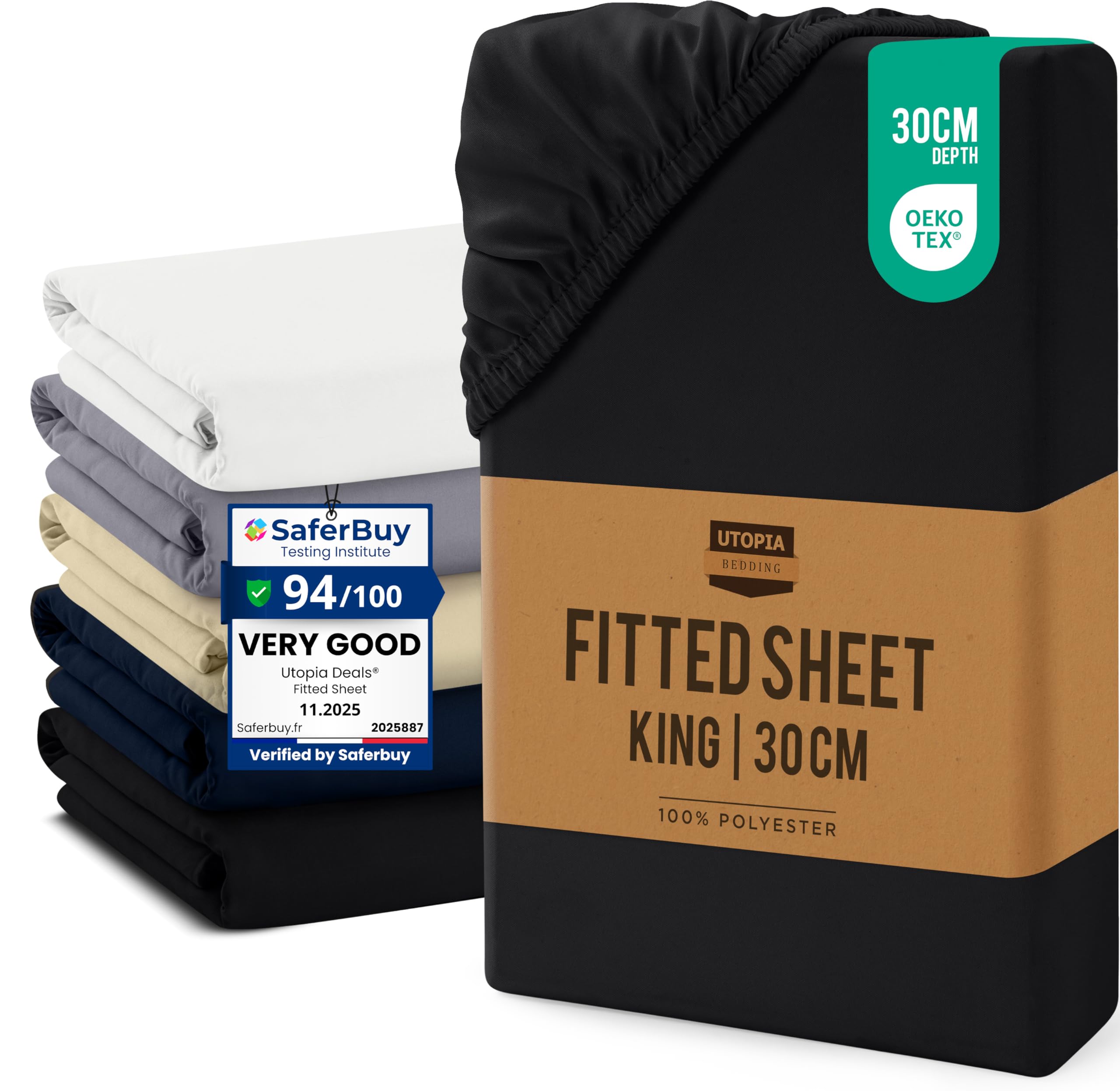 Utopia Bedding Black Fitted Sheet King, - Up To 12 Inch (30Cm) Deep - Easy Care - Soft Brushed Microfibre Fabric - Shrinkage And Fade Resistant - Oeko-Tex Certified - Bottom Sheet
