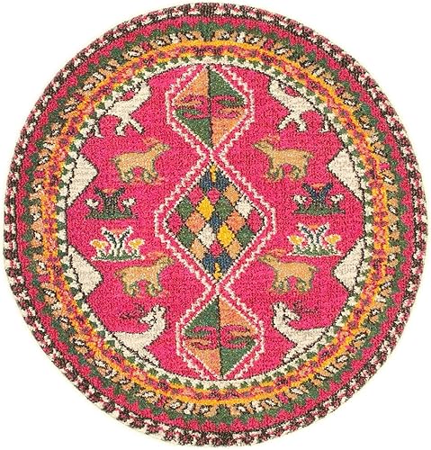 Miniatura 8 de Unique Loom Sedona Collection Southwestern, borde, sobreteñido, animales, tribal, alfombra abstracta de 3 pies 3 pulgadas, rosabeige