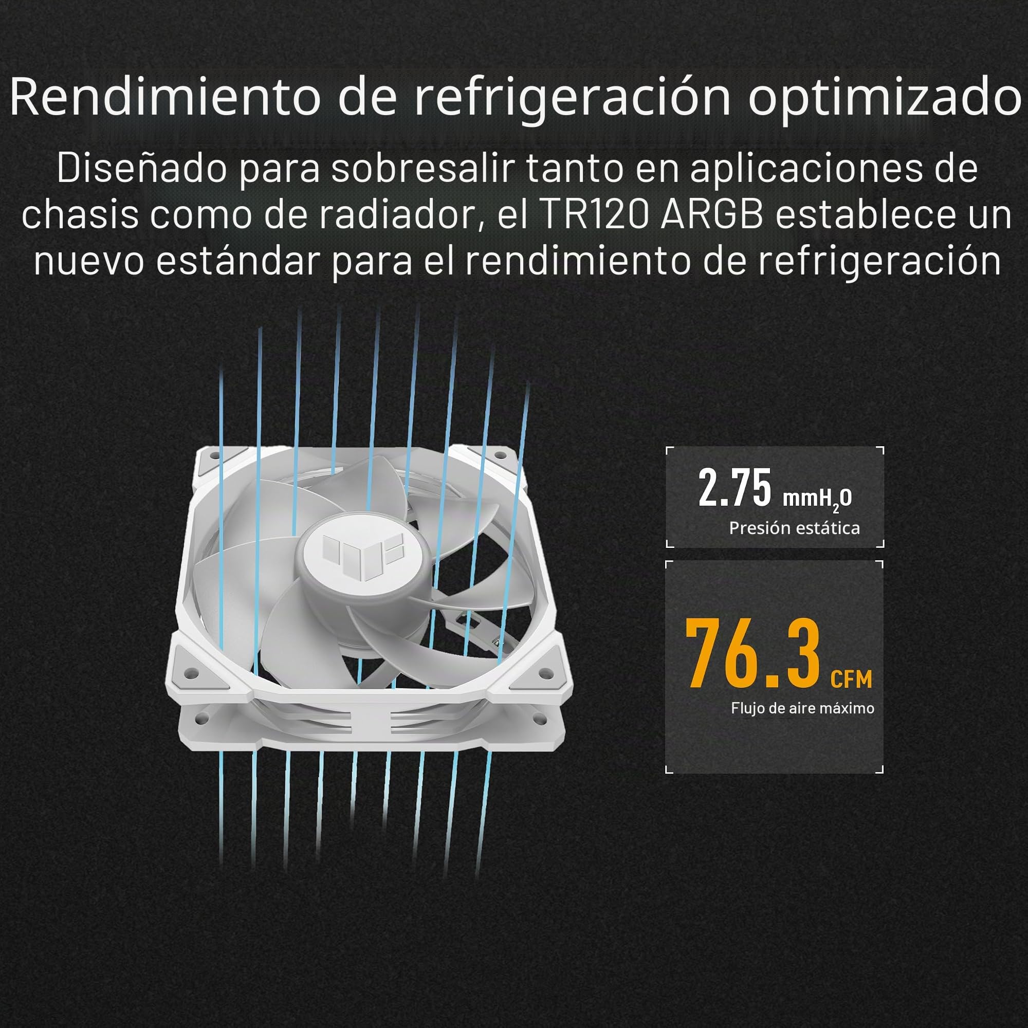 ASUS TUF Gaming TR120 ARGB Reverse Triple Pack White Edition - Ventiladores de 120 mm (Marco de 28 mm, presión estática a 2,75 mm H2O, Flujo de Aire de 76,3 CFM, Matriz LED Doble Capa, Aura Sync)