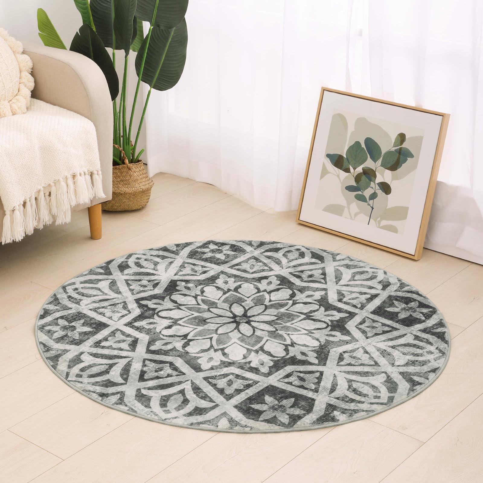 Asrug Round Area Rug Washable, Bohemian Mandala Circle Rug Non Skid Chic Soft Rug Floor Area Mat Carpet for Bathroom Living Room Entryway Nursery Sofa Floor Decor, 3ft Kaleidoscope
