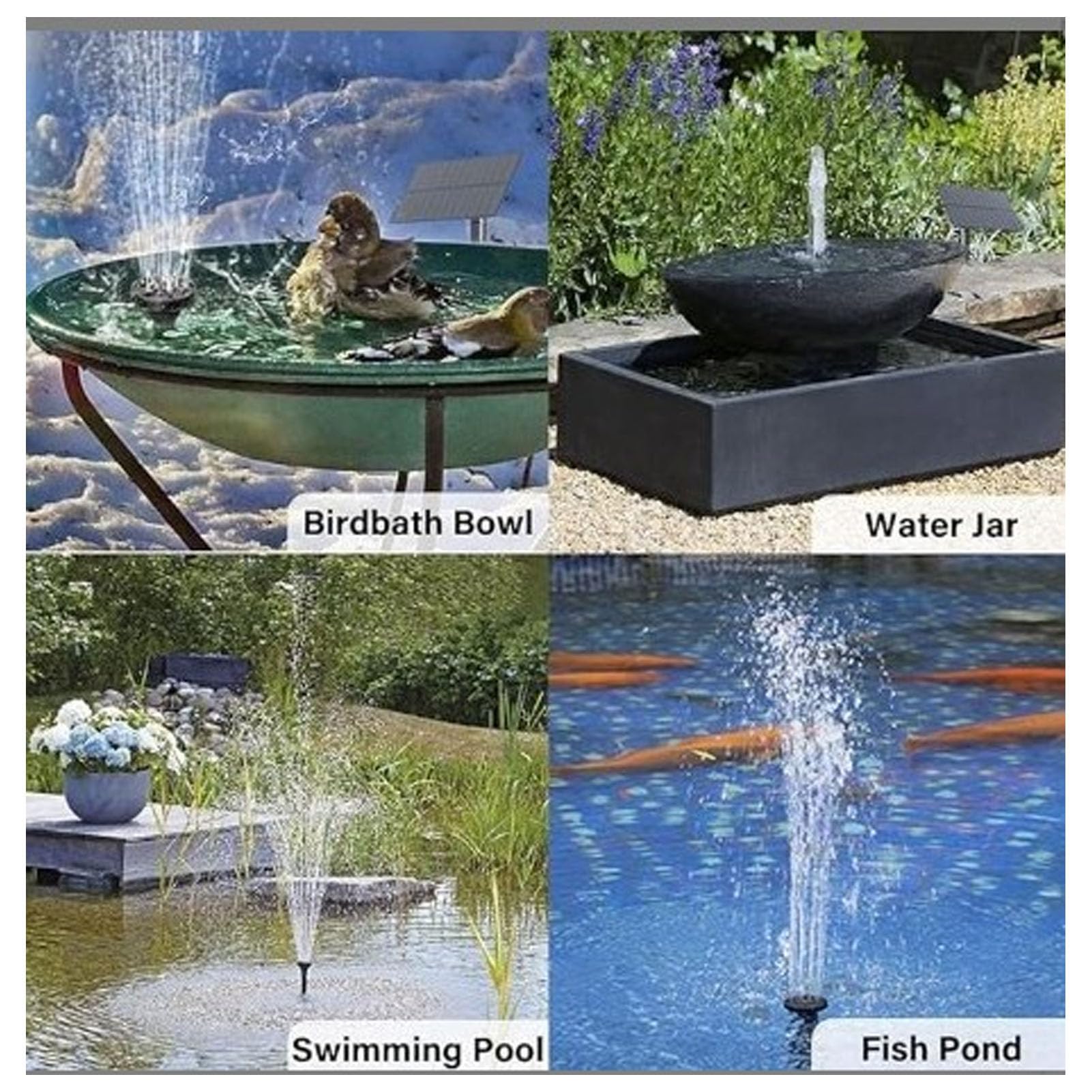 Fontana solare, 4W Altezza spray regolabile DC 4,5 a 10V Pompa fontana d'acqua solare durevole ABS plastica solare Fontana bagno per uccelli con 3 tubo di espansione