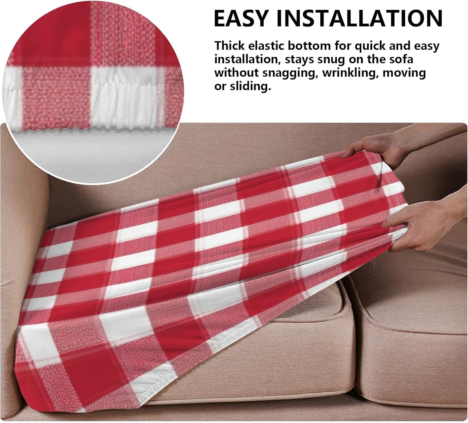 White Red Check Classical Loveseat Covers Couch Covers for 2 Cushion Couch, 2-Piece Stretch Sofa Slipcovers Anti-Slip Washable Furniture Protectors for Dogs Pets