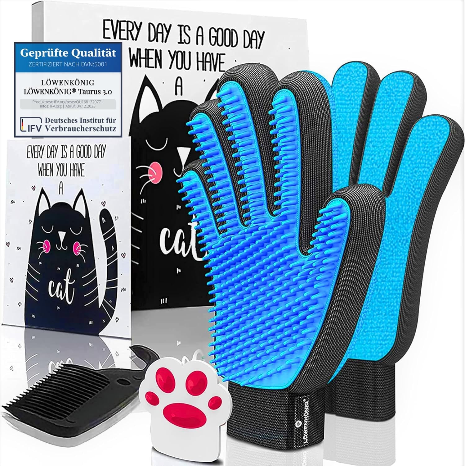 LÖWENKÖNIG®️ Taurus 2.0 Hochwertiger Fellpflege-Handschuh + Extra Lange Soft-NOPPEN Technologie für Kurz & Langhaar Katzen & Hunde I Haustier Bürsten 