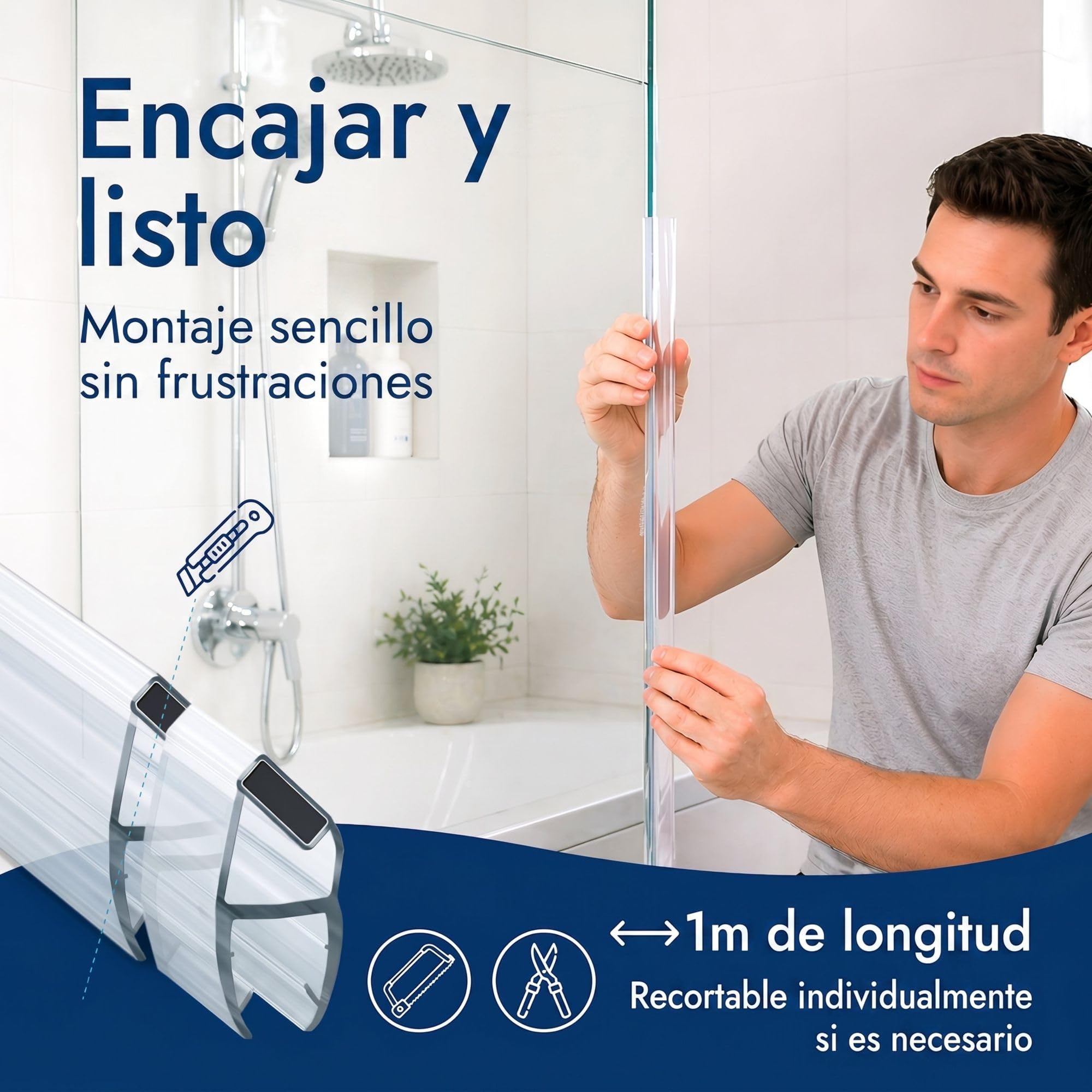 2x Junta 200cm, para 8mm espesor del vidrio, 90 & 180 grados Transp | Junta magnética para cabina de ducha, PVC, para puerta de cristal o corredera, apertura unilateral