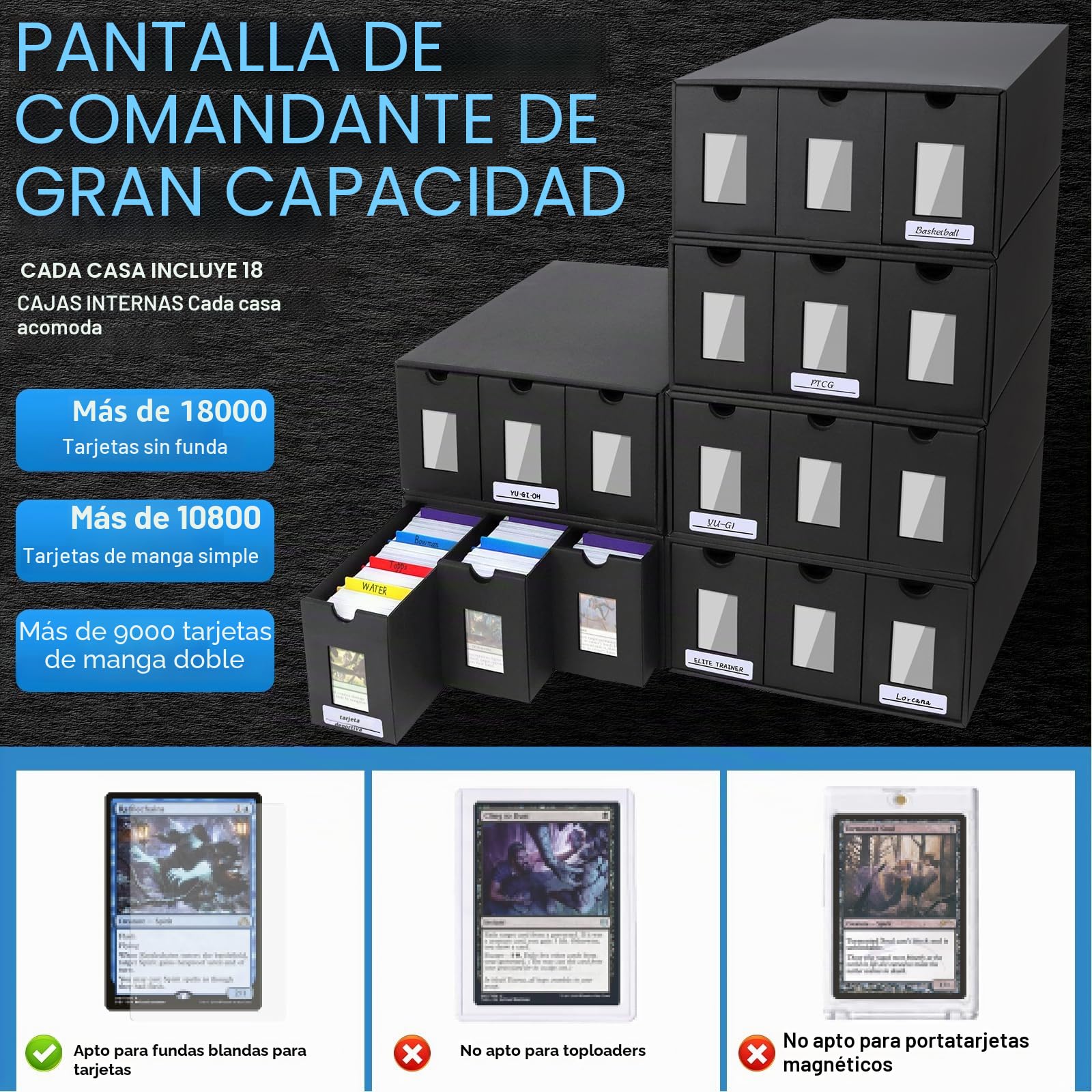 Caja de Mazos Commander para MTG para más de 18000 Tarjetas, MTG Deck Box con 48 Divisores Coloridos, Caja de Almacenamiento de Tarjetas Coleccionables para TCG, PTCG