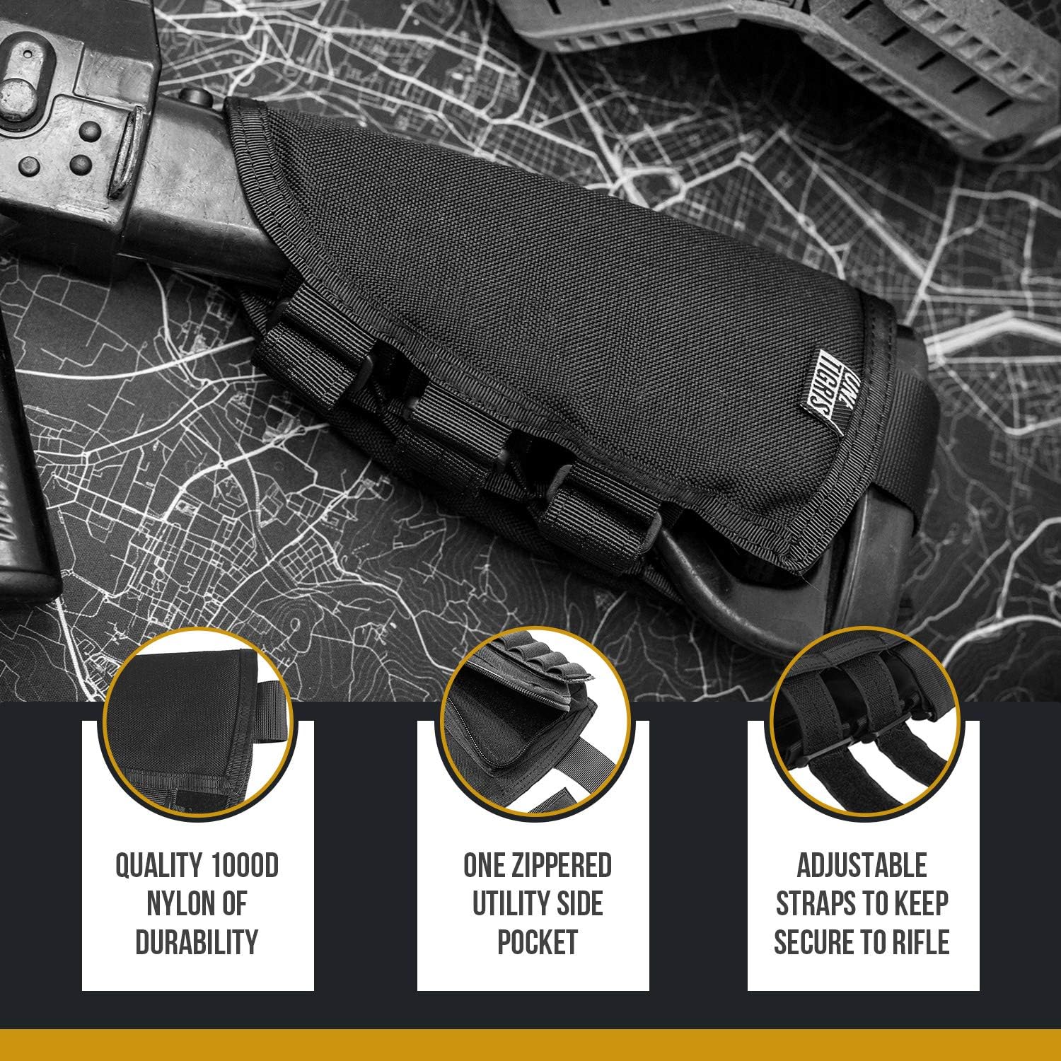 OneTigris Tactical Buttstock Shotgun Rifle Shell Holder Cheek Rest Pouch (Black) : Sports & Outdoors