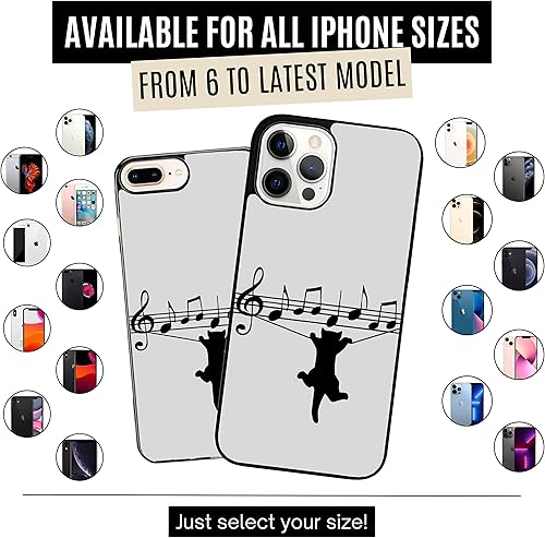 Miniatura 2 de Funda estética de músico con notas musicales de color gris para amantes de los gatos negros, compatible con iPhone 14, funda delgada de goma TPU