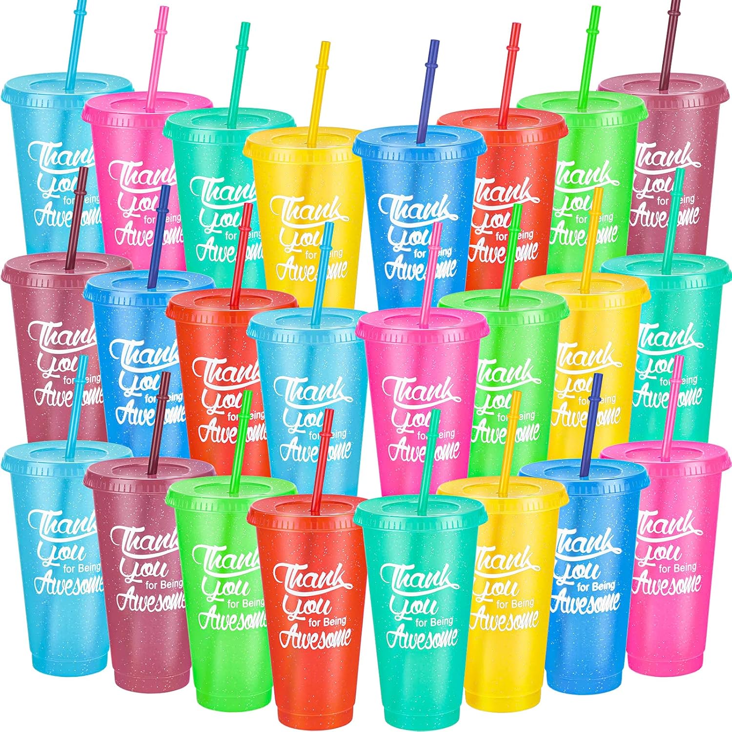 Sieral Tumbler with Straw and Lid Thank You Cups 24 oz