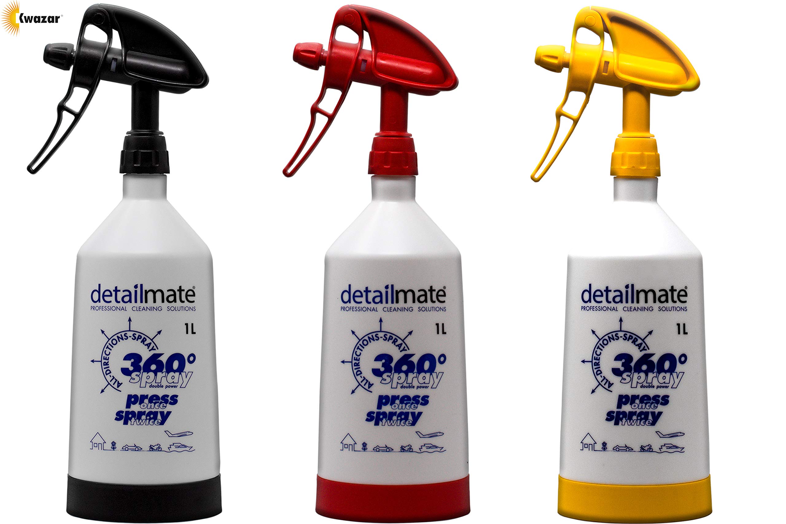 Detailmate Germany Set Made By Kwazar 3 Mercury Super Pro + 360 Degree Viton Spray Bottle, Double Action Trigger, Transparent Scale, Base, 1 Litre
