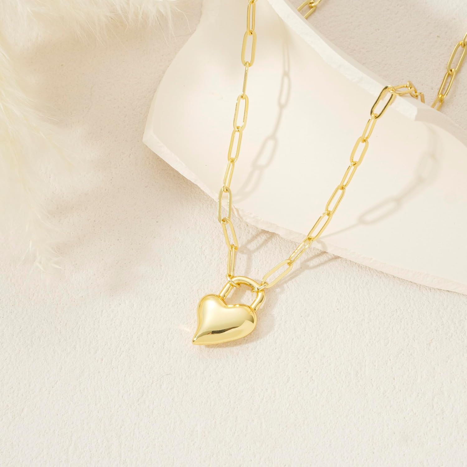 Valentines Gifts Gold Heart Necklace, 14K Gold Plated Heart Pendant Necklace for Women, Dainty Beaded Necklaces Layered Choker Necklaces Fashion Accessories Jewelry Birthday Gifts for Girlfriend - Image 4