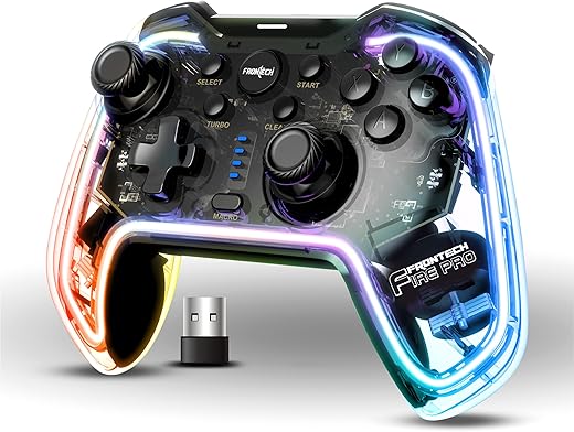 FRONTECH Fire Pro Wireless Gaming Pad with 2.4GHz | Dual Vibration Motors | RGB Lighting|Trigger Button|Compatible with PS3, PC & Android TV…