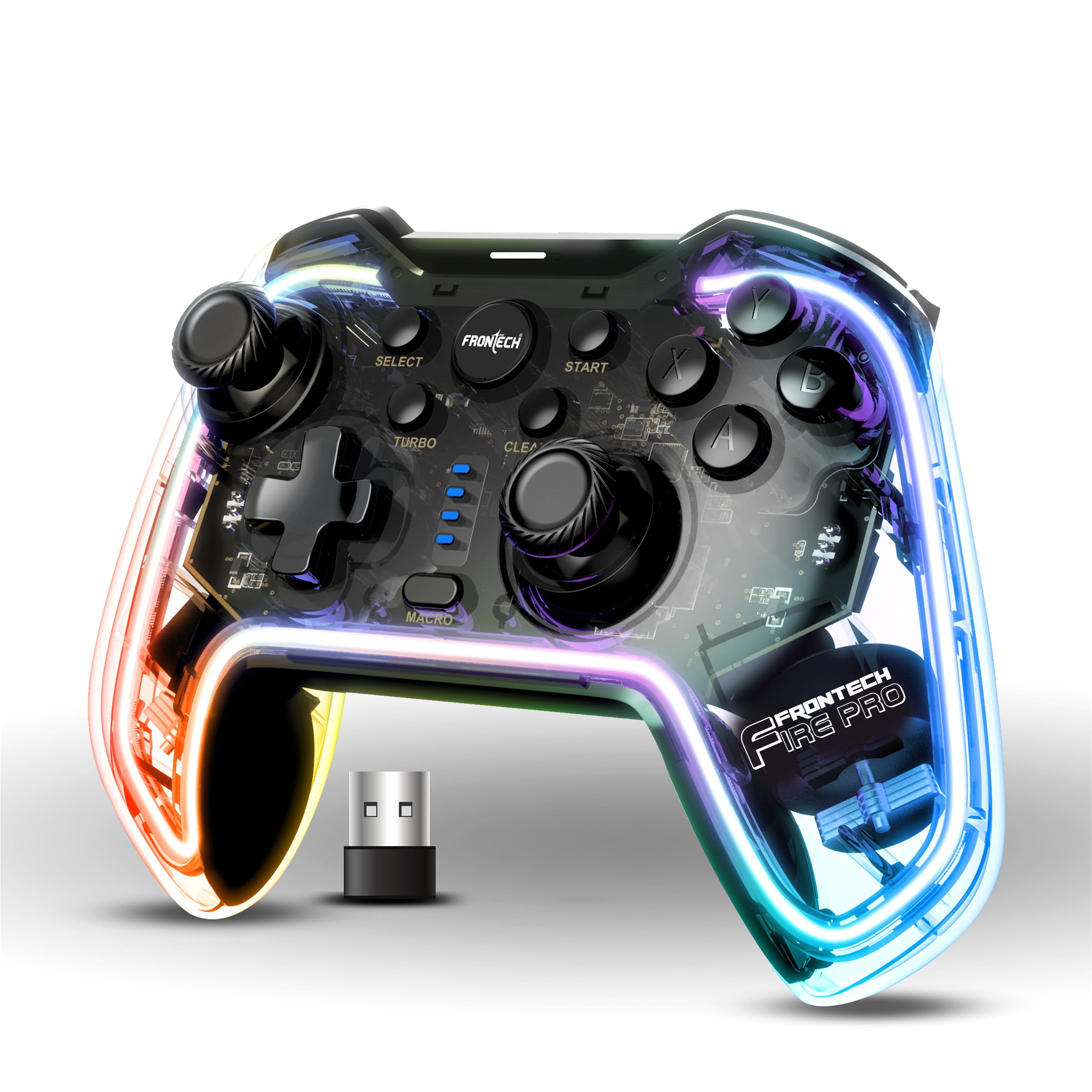 FRONTECH Fire Pro Wireless Gaming Pad with 2.4GHz | Dual Vibration Motors | RGB Lighting|Trigger Button|Compatible with PS3, PC & Android TV (GP-0002, Black)-image-47