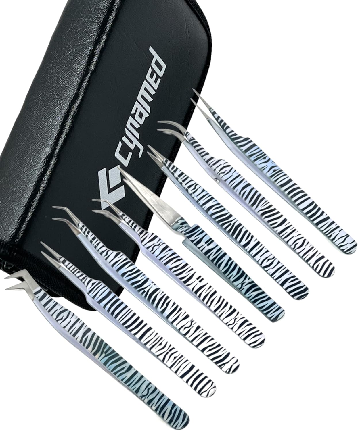 Precision Tweezers Set, Type Locking, 8 Pc, Point Type Straight and Curved, Length 4 1/4, 4 1/2, 4 3/4, 5 In, Material Coated, Stainless Steel, Resists Corrosion, Application Precision Assembly
