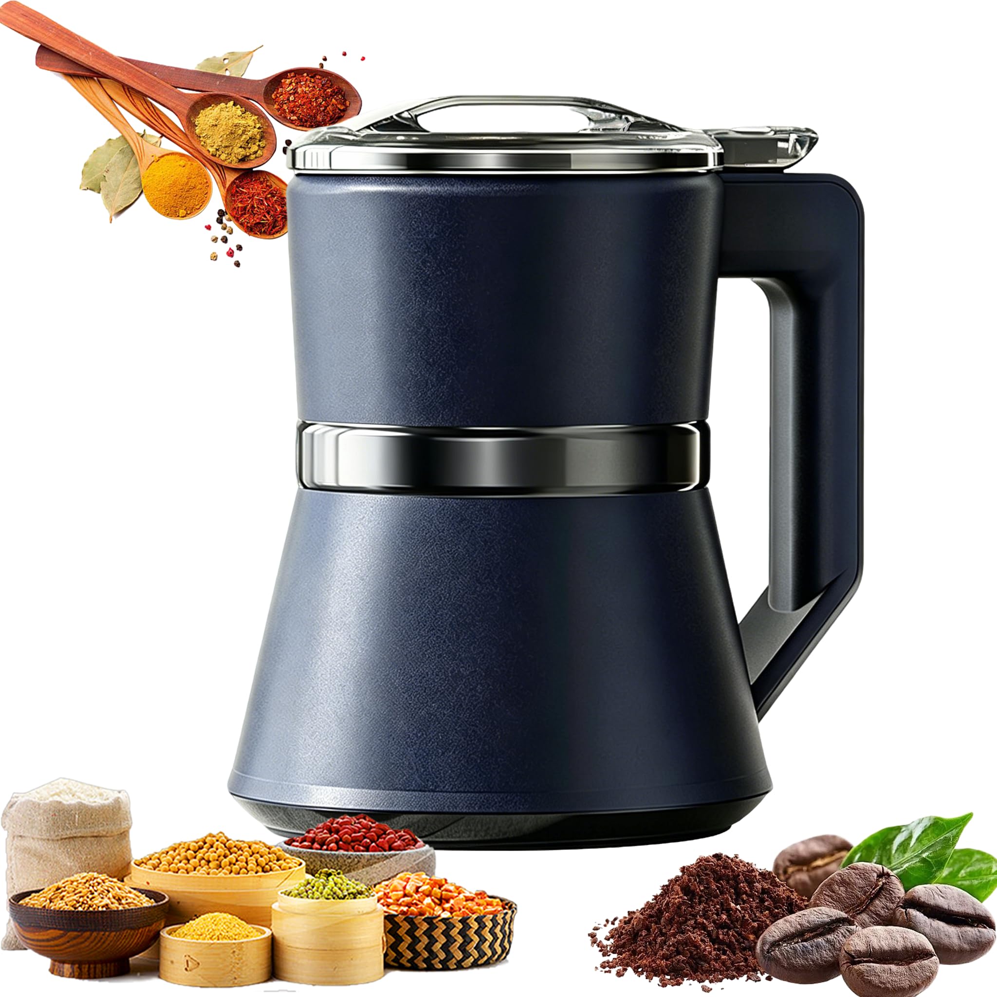 Molinillo de grano eléctrico de 600 W, molinillo de especias eléctrico de acero inoxidable de 600 ml con 12 cuchillas para granos secos/húmedos, café, raíces, nueces