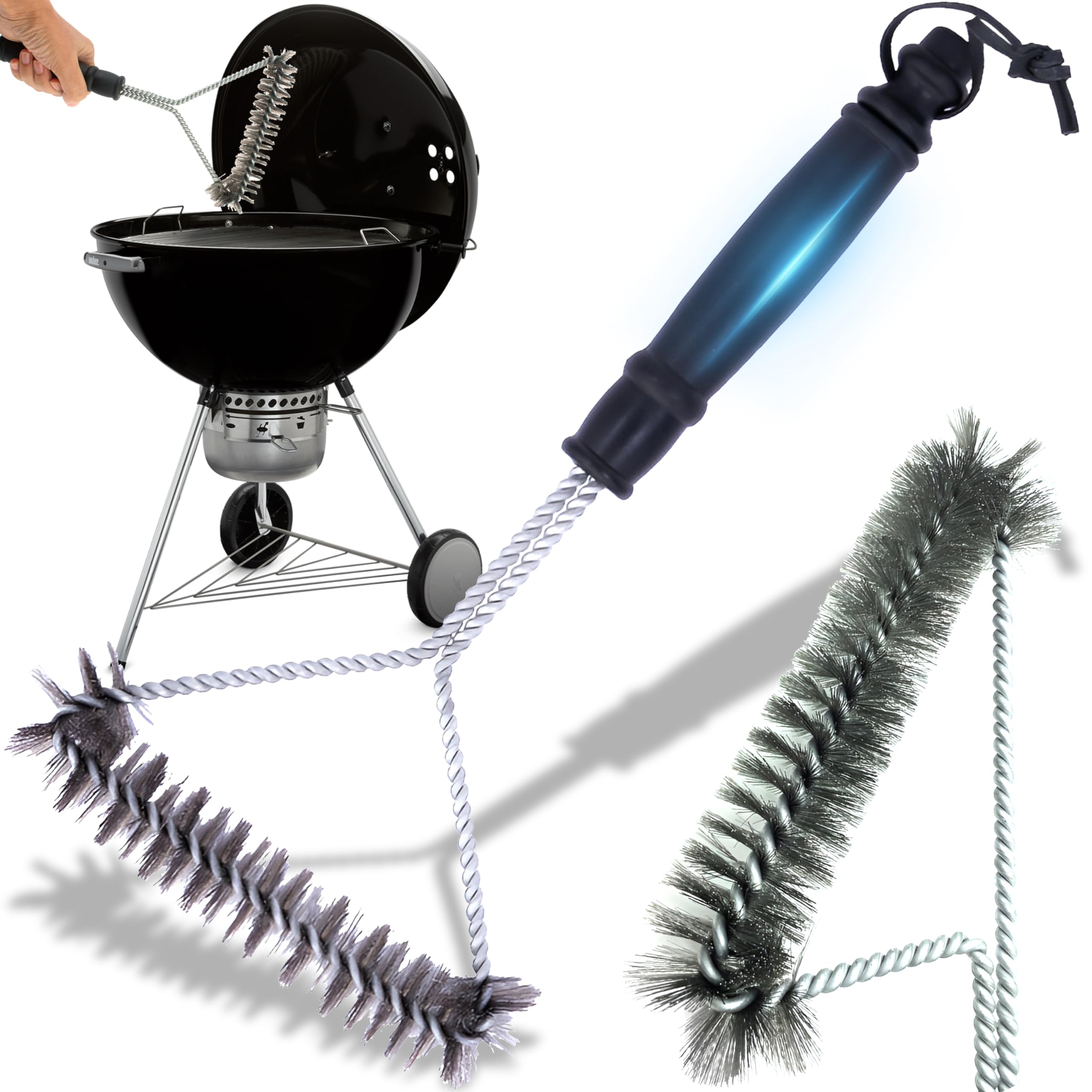 Brosse Barbecue Weber 3 Faces Courte 30 Cm - Poils Inox, Poignée Antidérapante, Nettoyage Efficace Tous Grils