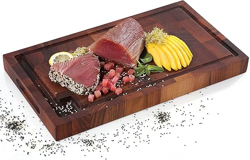 Miniatura 8 de Zassenhaus Tabla de cortar de grano de nogal con ranura para jugo y asas integradas, 21 x 12 x 1.6 pulgadas