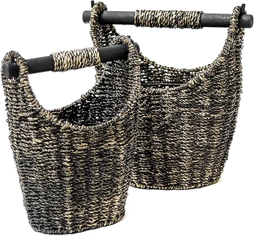 Miniatura 4 de Trademark Innovations - Cestas de pasto marino de 12.2 pulgadas y 9.4 pulgadas con asas de madera, juego de 2 (marrón)