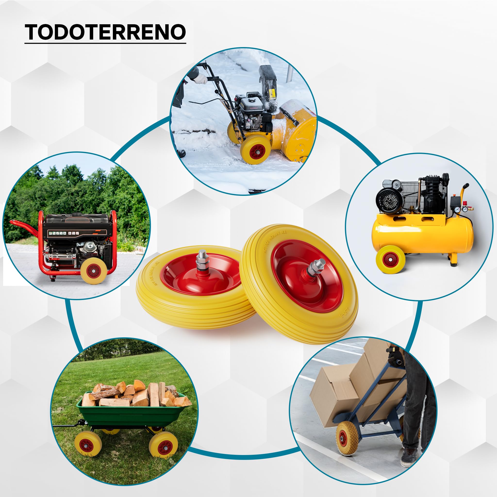 Wiltec Rueda para carretilla PU maciza antipinchazos 3.50-8 con eje enchufable 130 kg