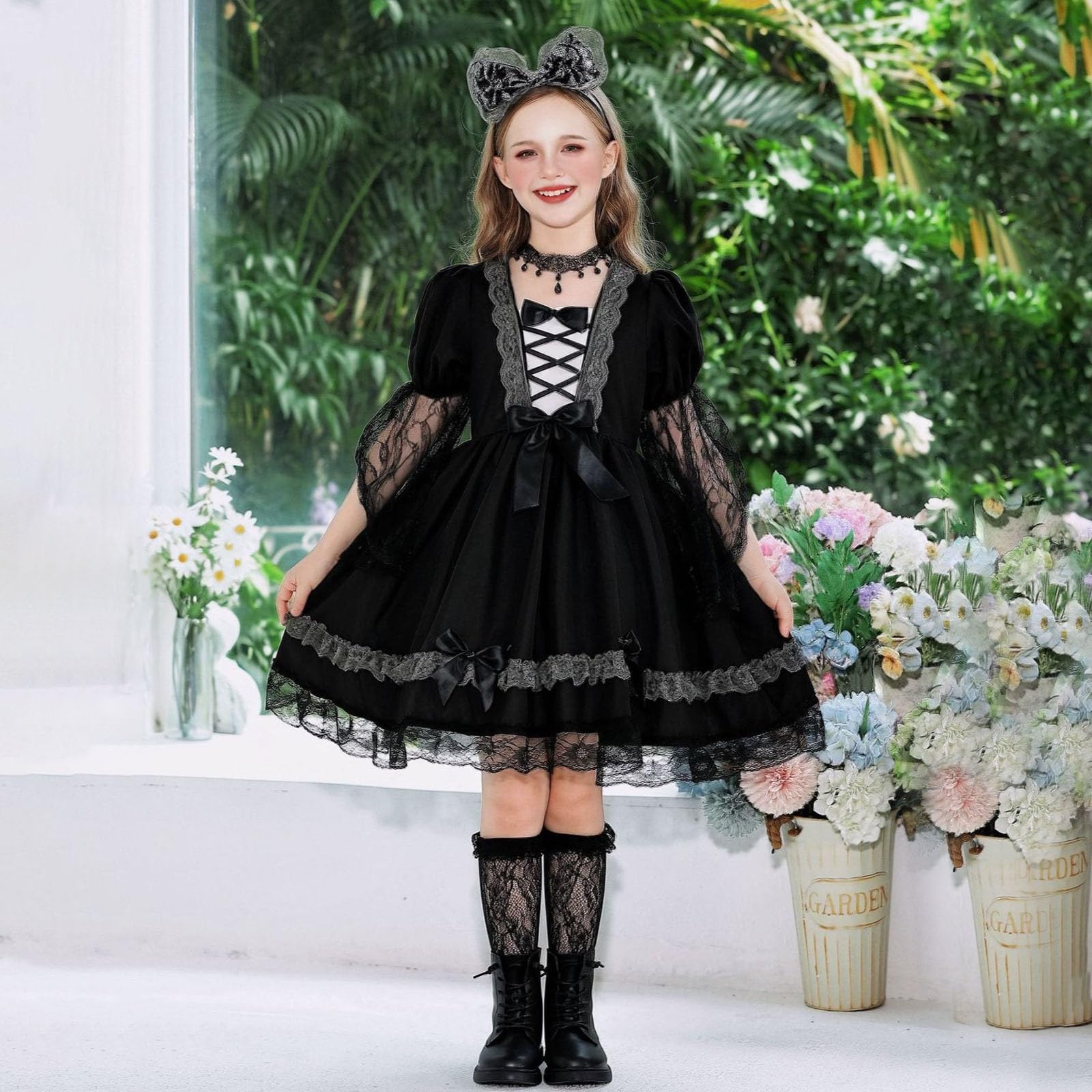 Genérico Disfraz De Bruja Infantil Para Halloween,Vestido De Bruja De Encaje Para NiñAs: Elegante Atuendo De Cosplay Para Fiestas De Halloween