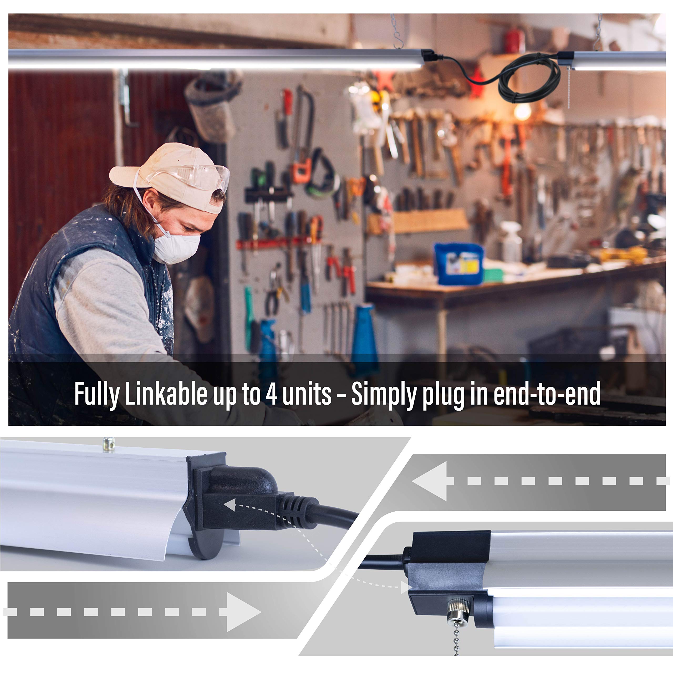 Newhouse Lighting - Luz LED de taller de 4 pies, 55 W (equivalente a 225 W), 5000 lúmenes, iluminación de garaje vinculable de 4000 K, luces de techo LED utilitario, cadena o empotrado, 4 unidades