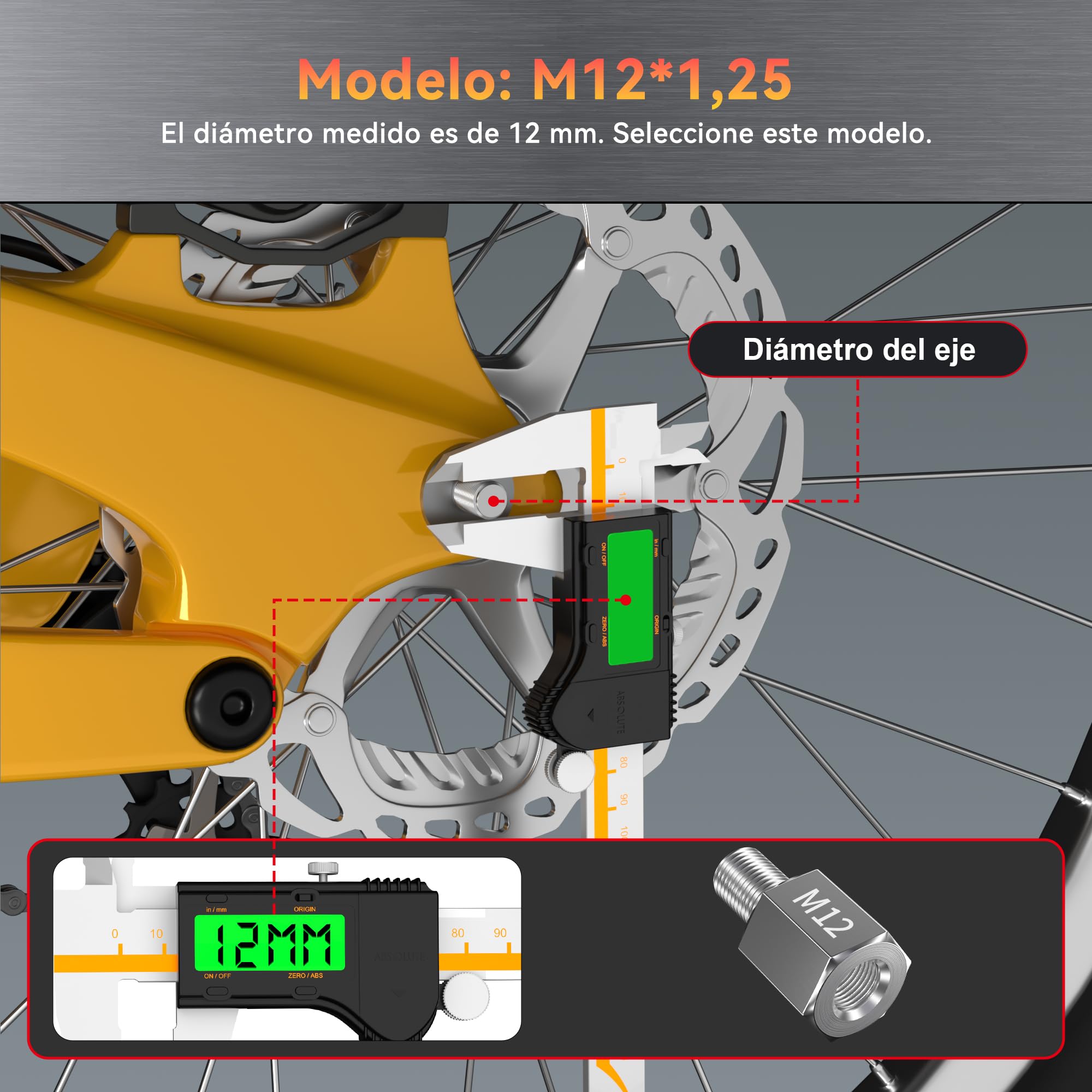 Adaptador de Eje de Bicicleta para TamañO de Rosca de M12 X 1,25 Eje Pasante, Adaptador de Acoplamiento de Remolque de Bicicleta