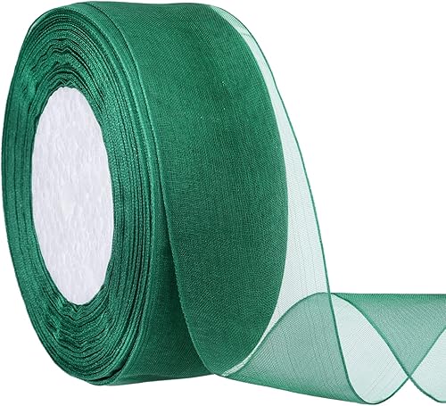 Hapeper Cinta de organza transparente de 1 12 pulgadas, 50 yardasrollo (verde oscuro)