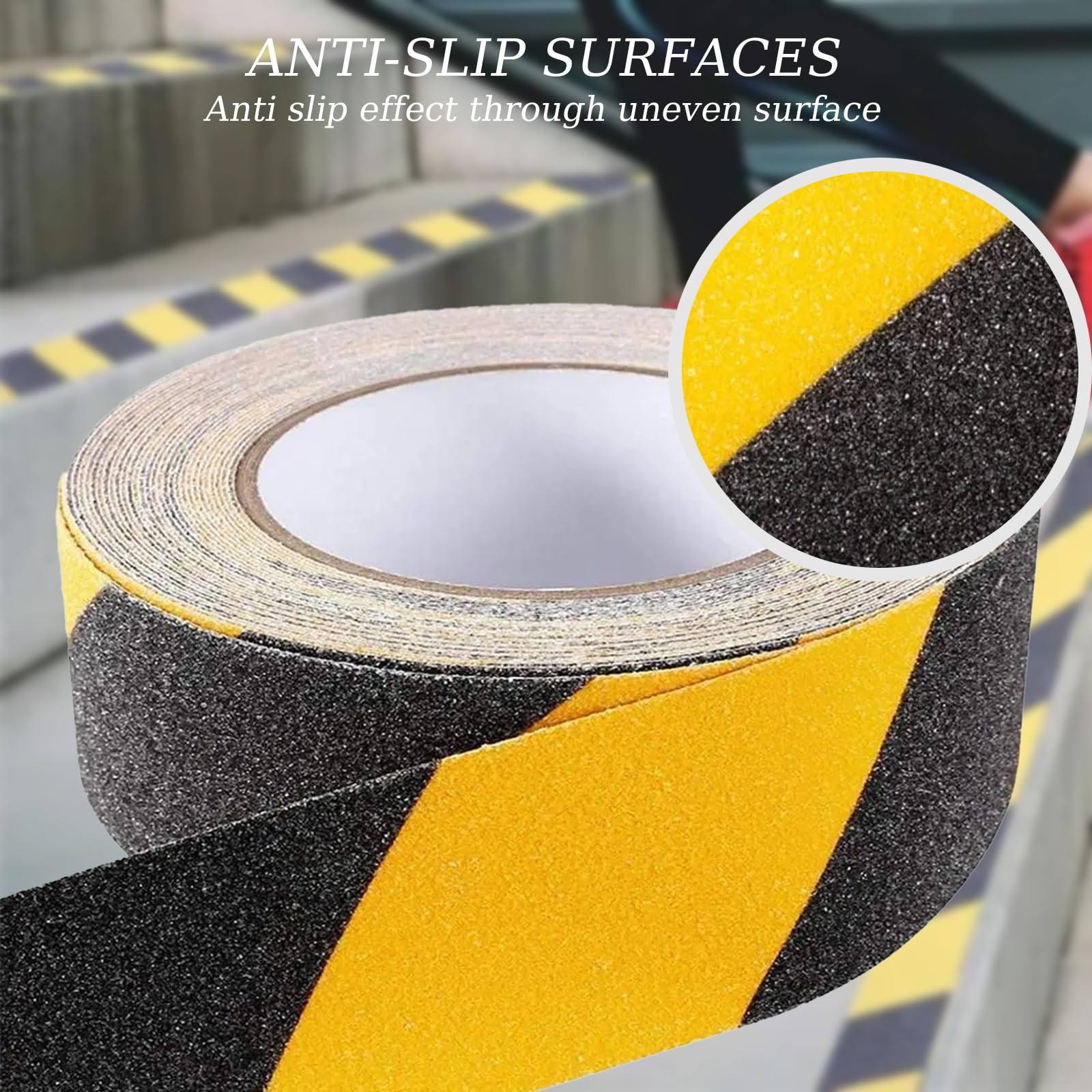 Cinta de seguridad antideslizante, Paquete de 2 cintas antideslizantes for escaleras, cinta de agarre antideslizante de seguridad impermeable for exteriores/interiores(Black+Yellow,2Pack 4"x33')
