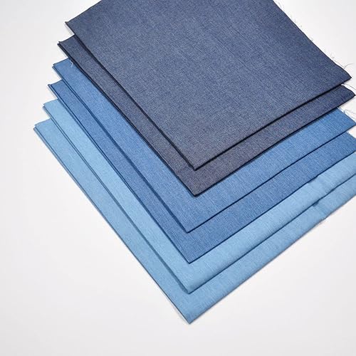 Indigo Light Denim 4.8oz Fat Quarter 6 piezas de 18 x 22 pulgadas, 100% algodón, tela sólida, para manualidades, manualidades y parches de costura,