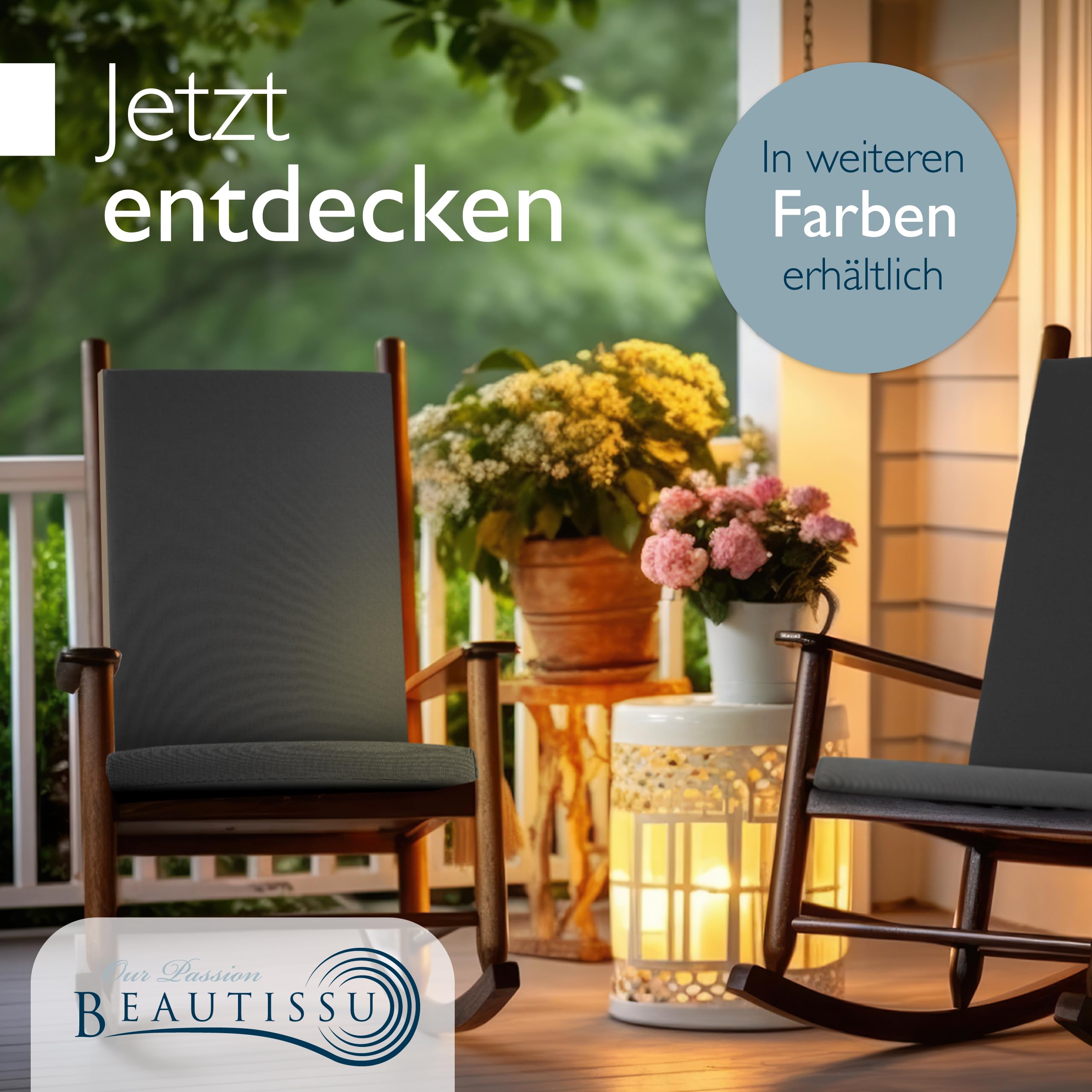 Beautissu 4er Set Premium Hochlehner Auflage 100% Wasserdicht Pflegeleicht | 120x50cm Anthrazit UV-beständig Bequem Waschbar Sitzkissen Gartenstuhl Polsterauflage Gartenmöbel Stuhlauflage Quick Dry