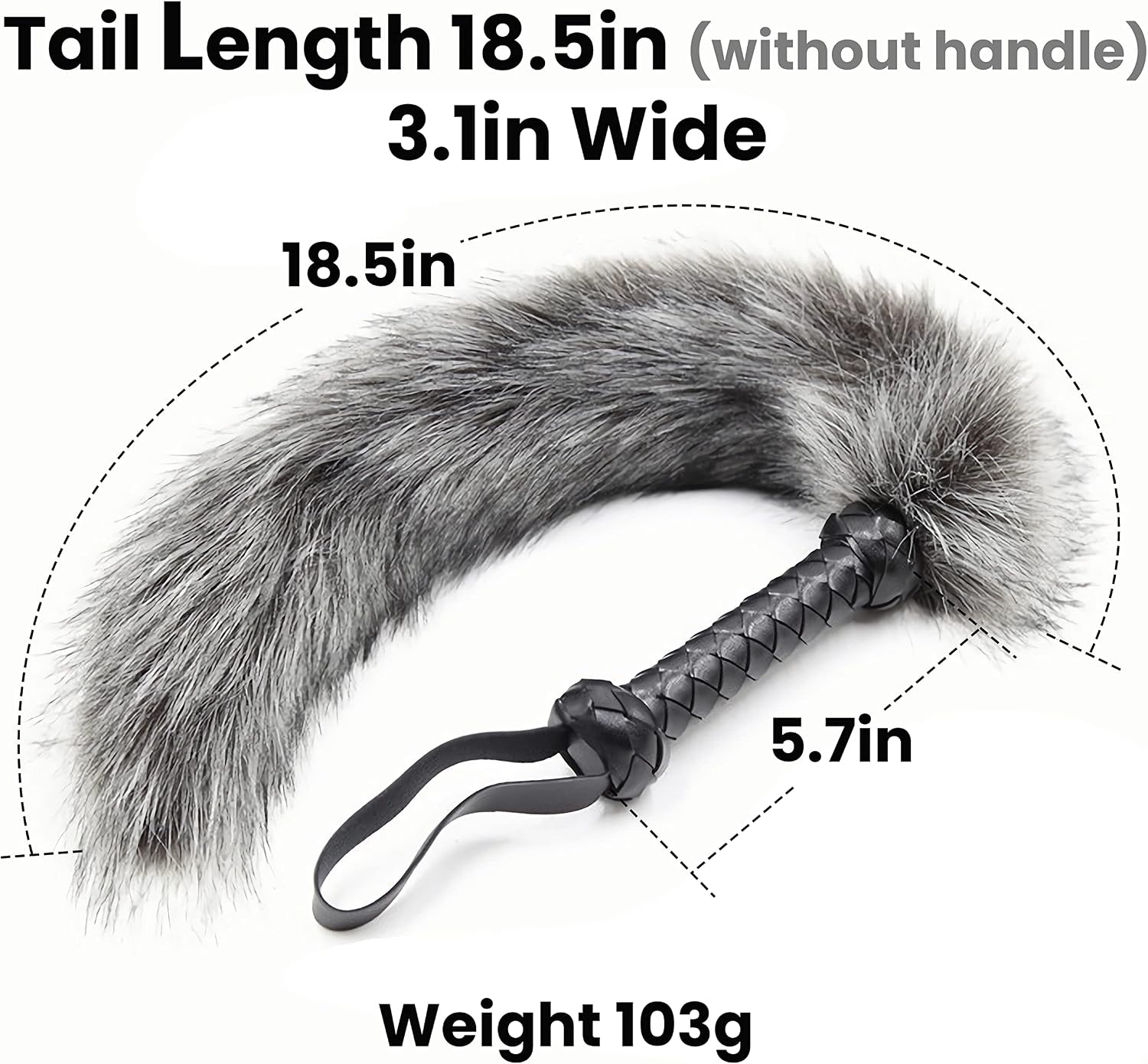 Soft Fur Whips with PU Leather Handle and Fluffy Feather Tail, Flogger Crop for Unisex Grey