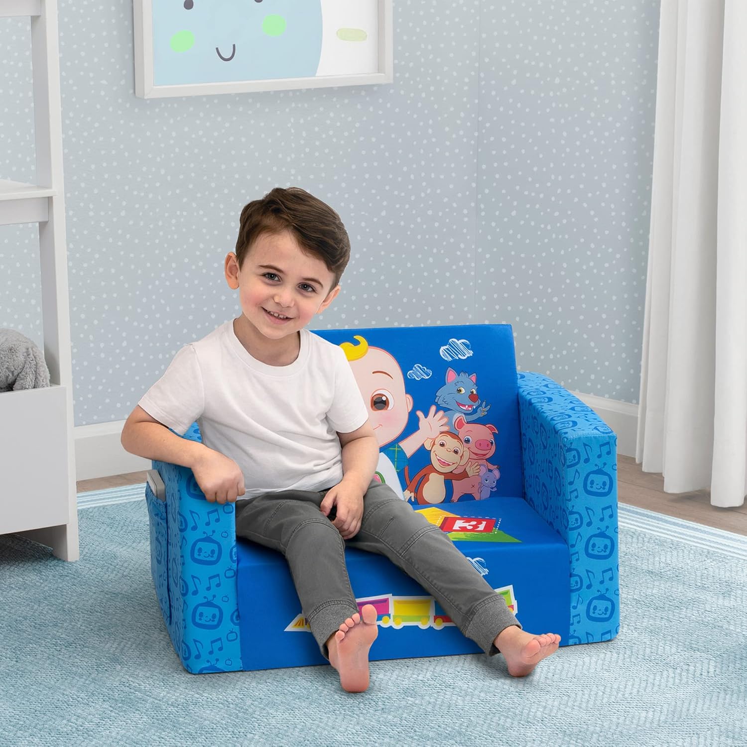 Delta Children CoComelon Cozee Flip-Out Chair - 2-in-1 Convertible Sofa to Lounger for Kids - Image 2