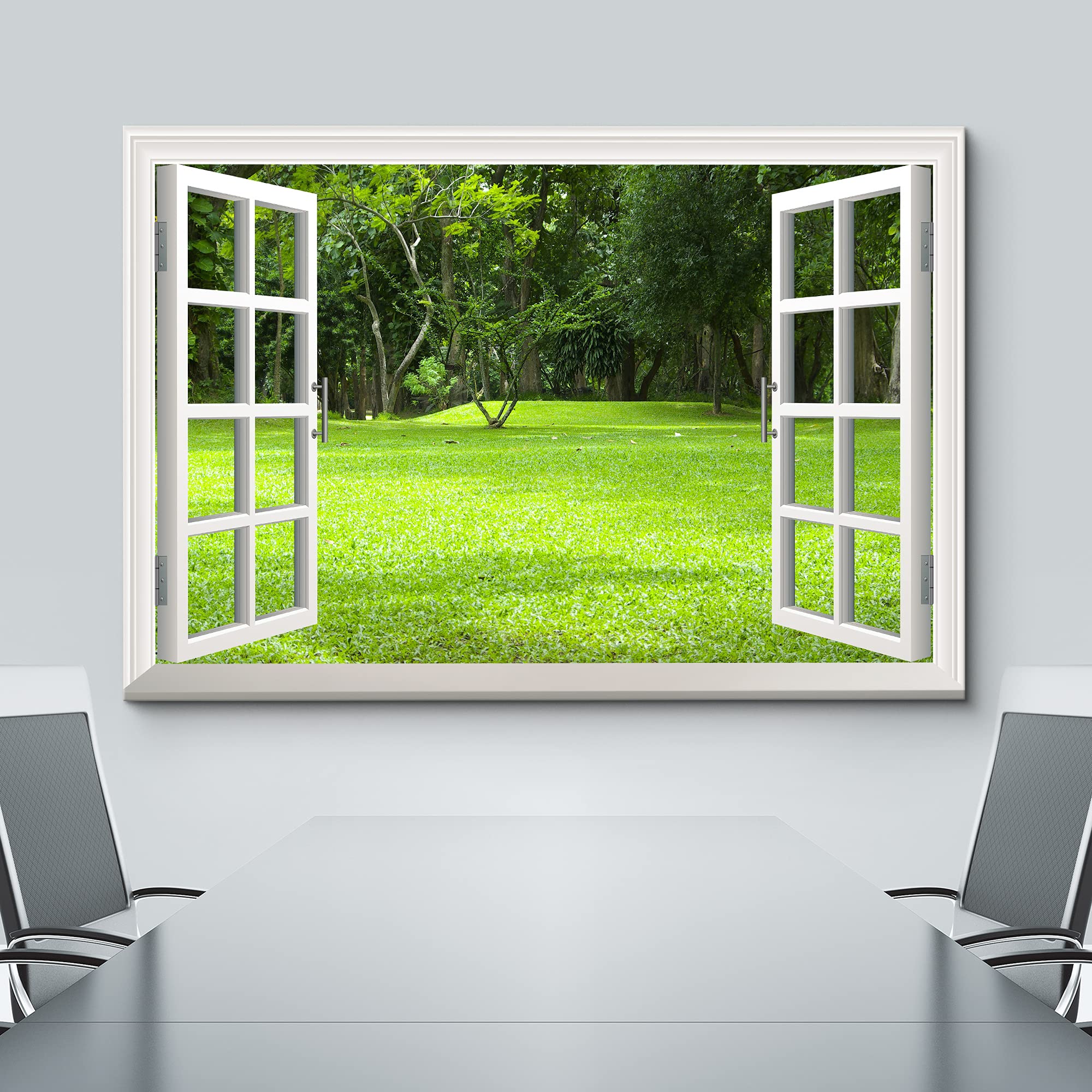 Wall26 Lienzo Impreso Para Pared, Vista De Ventana, Verde Neón, Primavera, Bosque, Sendero, Desierto, Naturaleza, Fotografía, Realismo, Paisaje Escénico, Colorido, Multicolor, Para Sala De Estar