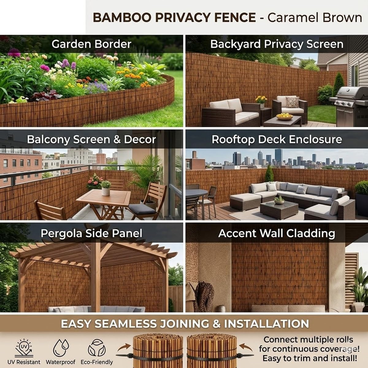 Canisse en Roseau Naturel 30-200cm Brise Vue en Rouleaux, Clôture D'intimité Extérieure Pour Jardin Terrasse, Paravent Pare-Soleil Décorative Facile À Installer avec Attaches(Nature,90x450cm)