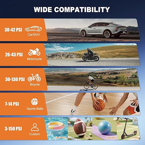 Miniatura 8 de Inflador de neumáticos, compresor de aire portátil, bomba de aire para neumáticos de automóvil, bomba de bicicleta, inflador de neumáticos portátil