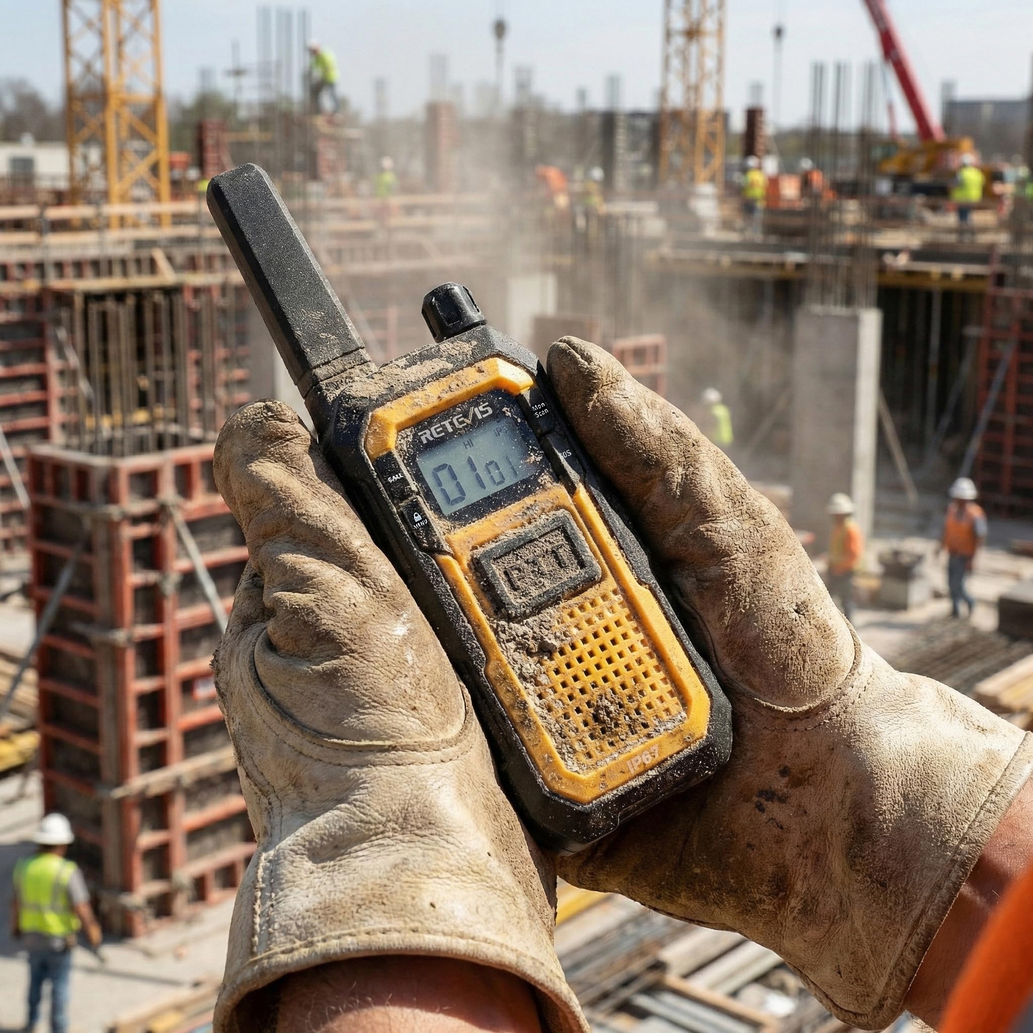 Retevis RB648 Talkie Walkie, Imperméable Radio Bidirectionnelle Longue Portée IP67, Anti-Chute, Anti-poussière, PMR446, Double PTT, 2000mAh, Talkies-Walkies pour Agriculture (2 Pièces, Jaune)
