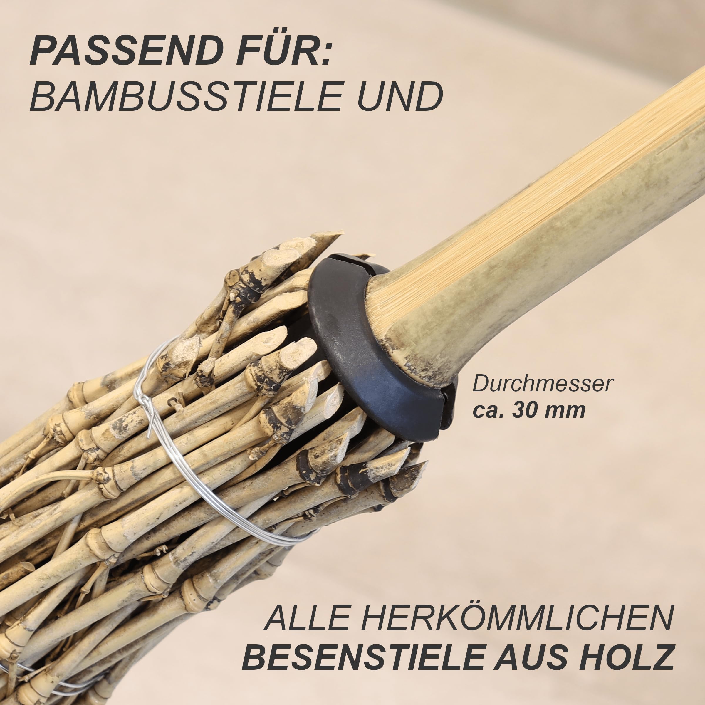 Bambusbesen Spar Set - Stallbesen aus Bambusreisig - Reisigbesen mit Kunststoff-Stielaufnahme - Strauchbesen, Hexenbesen, Reiserbesen - Kehrbesen für Haus & Garten - 10 Stück