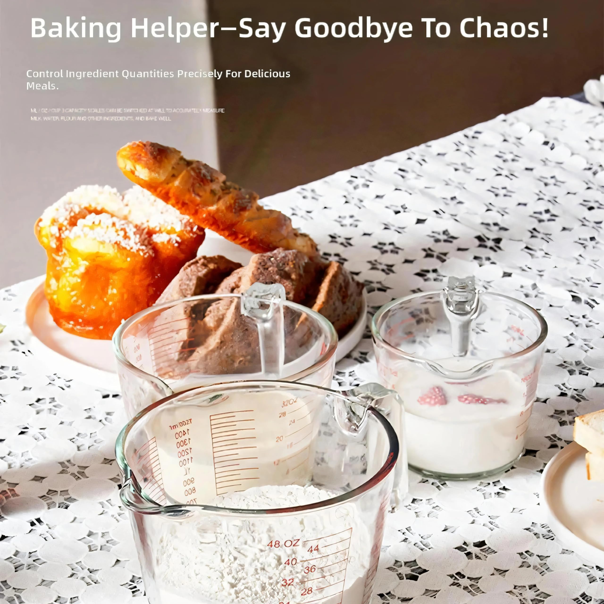 3 Glas Messbecher, perfekt Backen von Milch und Mischen, hitzebeständiges Küchen Kochgerät, Glas Messbecher Set